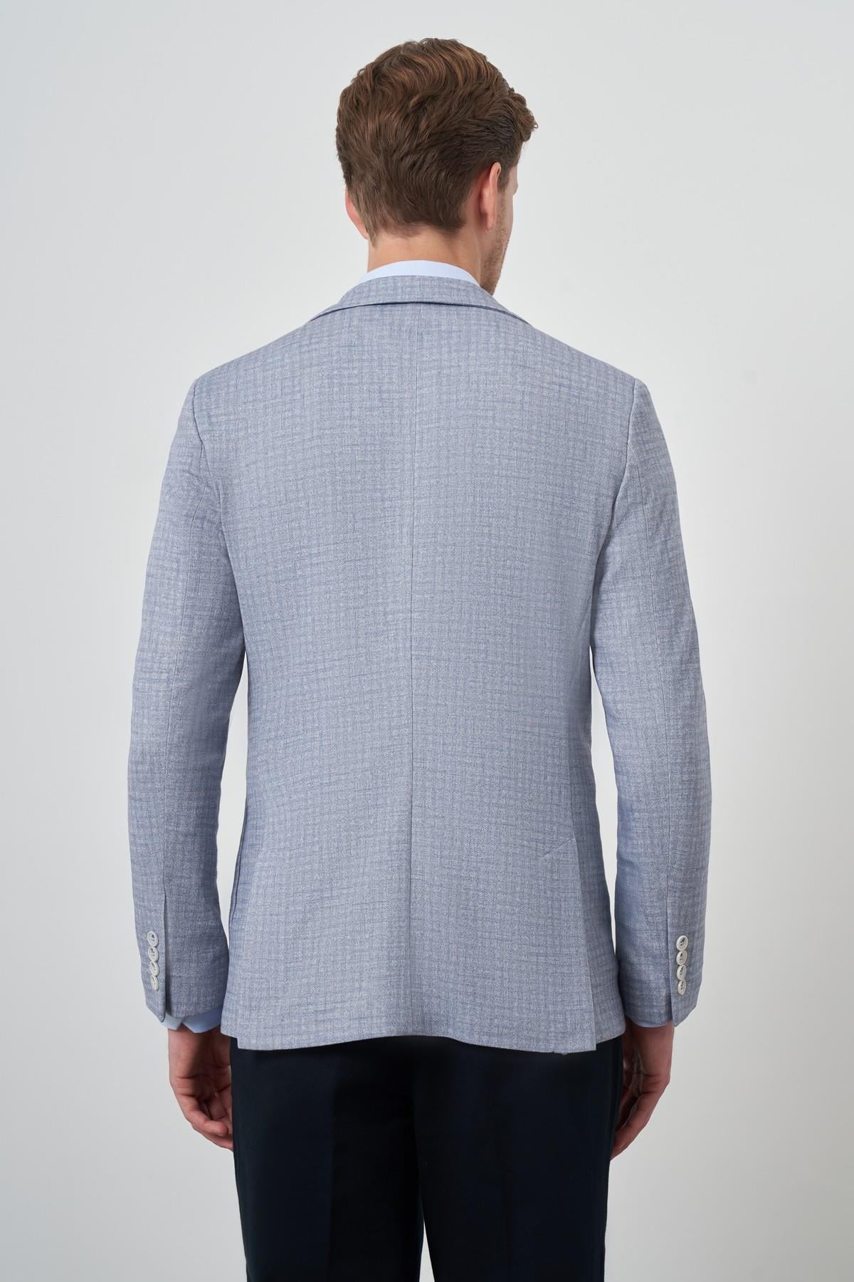 Morven Erkek İndigo Örme Slim Fit Mono Yaka Ceket