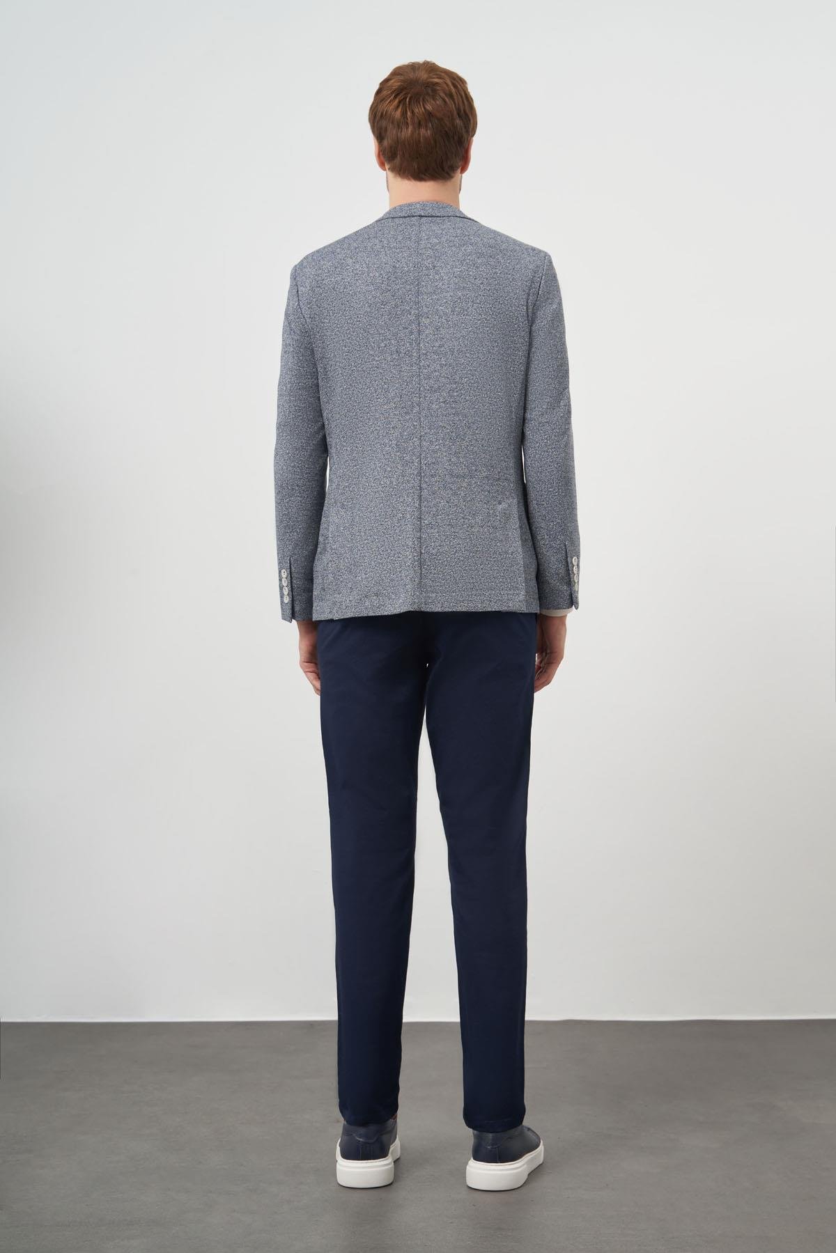 Morven Erkek İndigo Örme Trend Slim Fit Mono Yaka Ceket