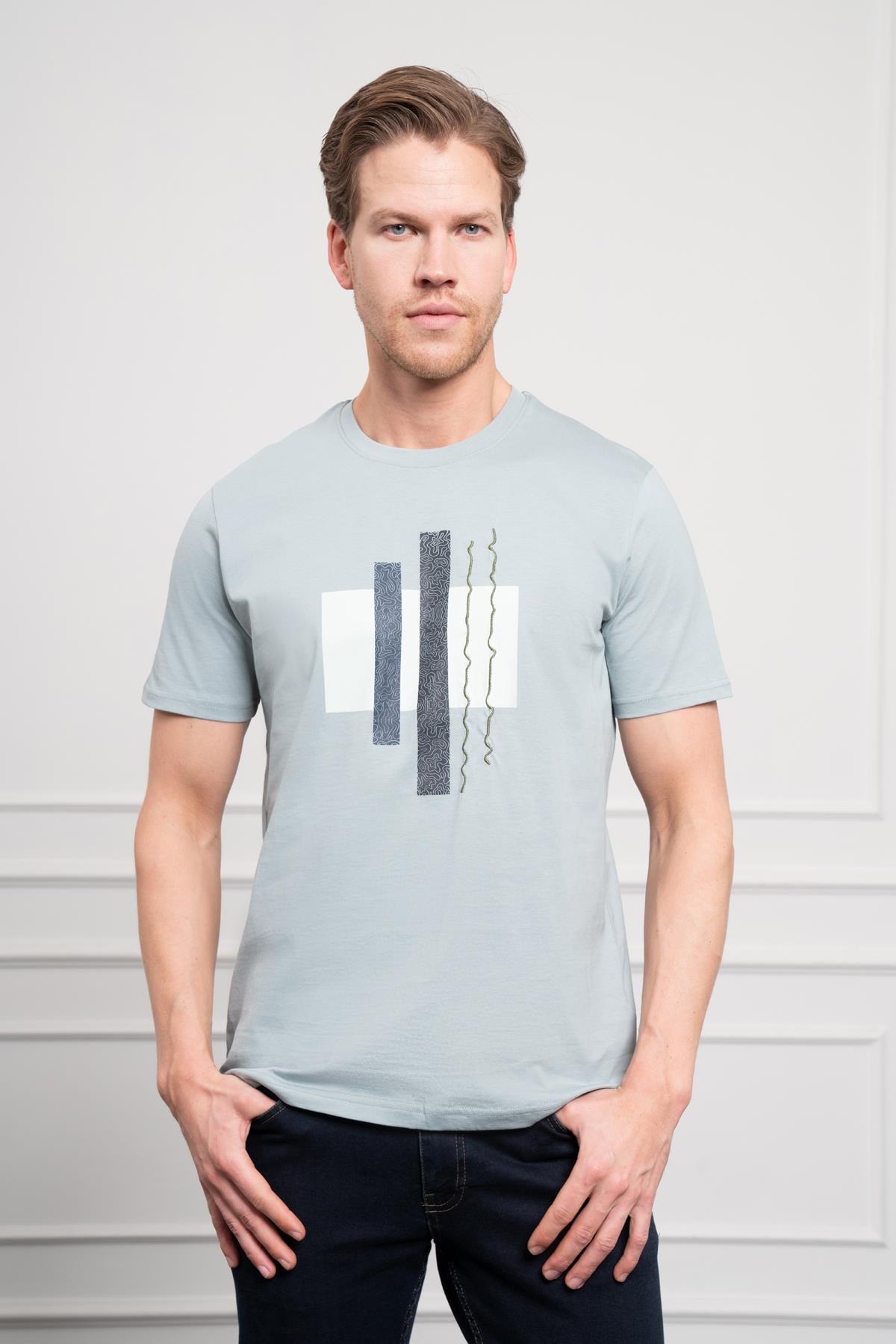 Morven Erkek İndigo Trend Bisiklet Yaka Dinamik Fit Pamuk T-Shirt
