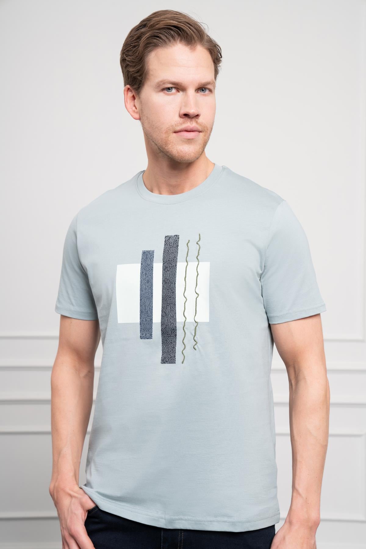 Morven Erkek İndigo Trend Bisiklet Yaka Dinamik Fit Pamuk T-Shirt