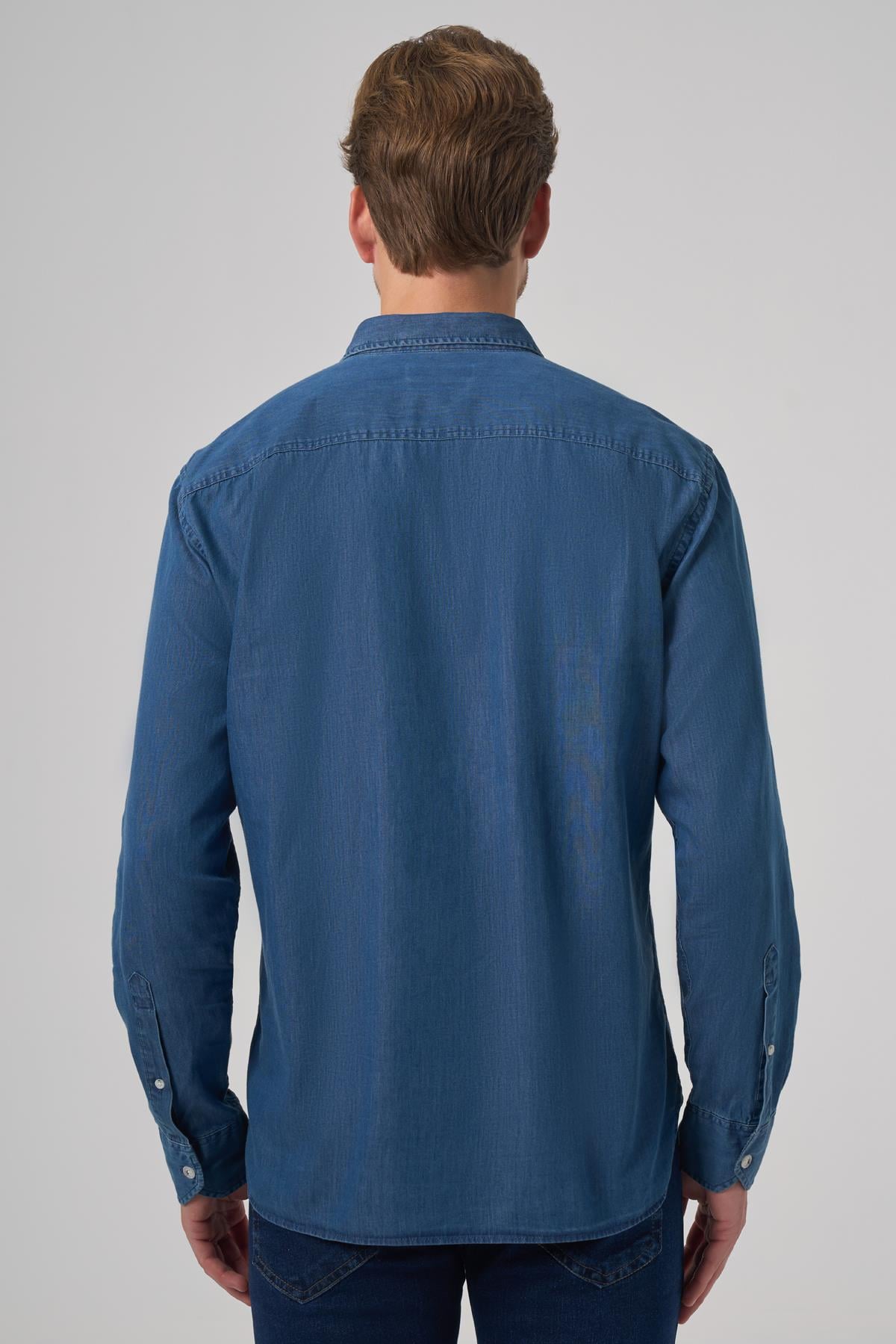 Morven Erkek İndigo Trend Dinamik Fit Denim Gömlek