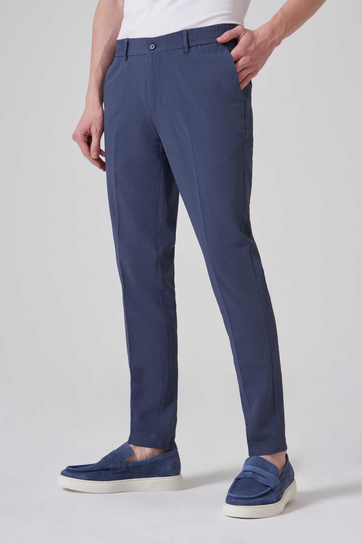 Morven Erkek İndigo Trend Gofre Slim Fit Pantolon