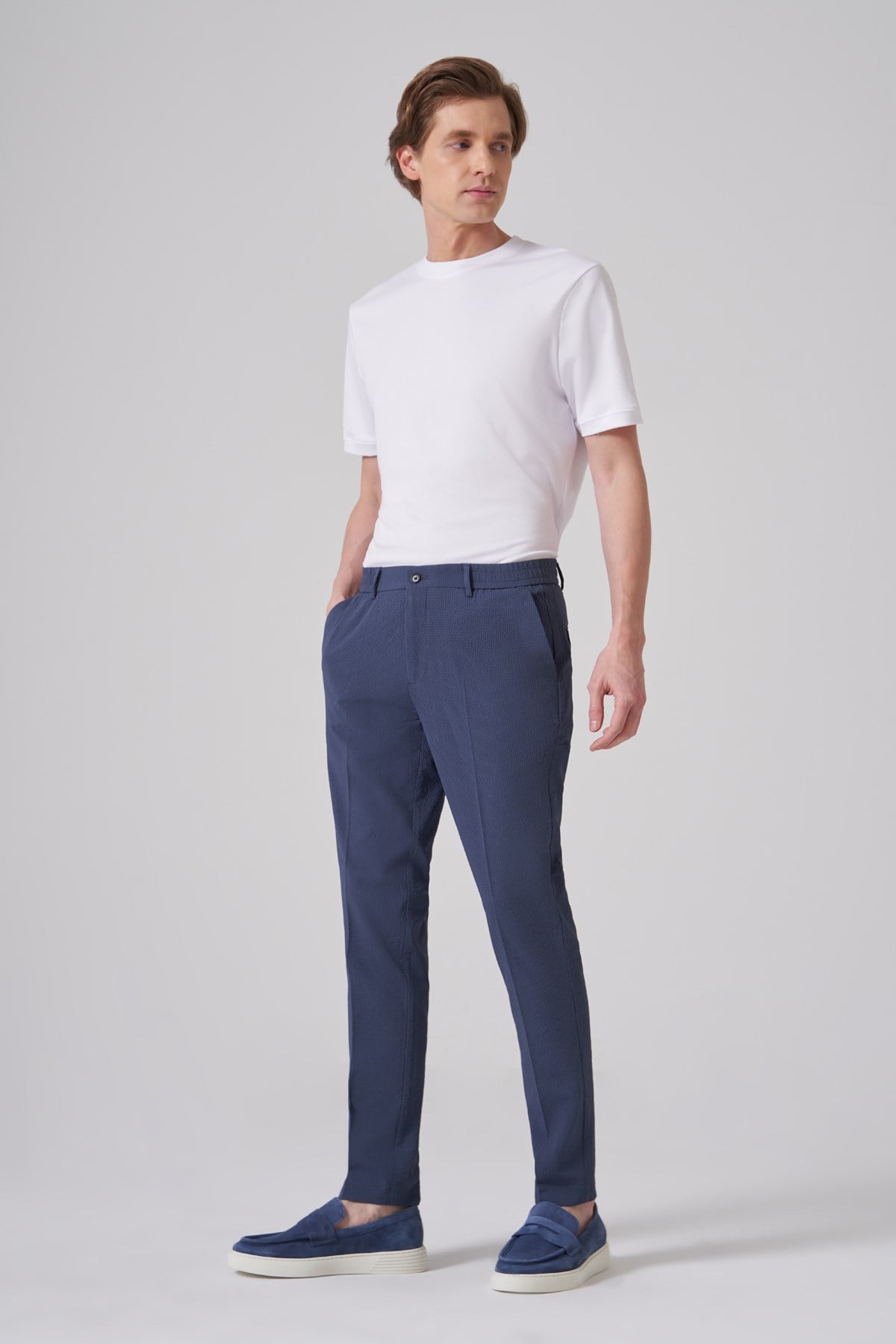 Morven Erkek İndigo Trend Gofre Slim Fit Pantolon