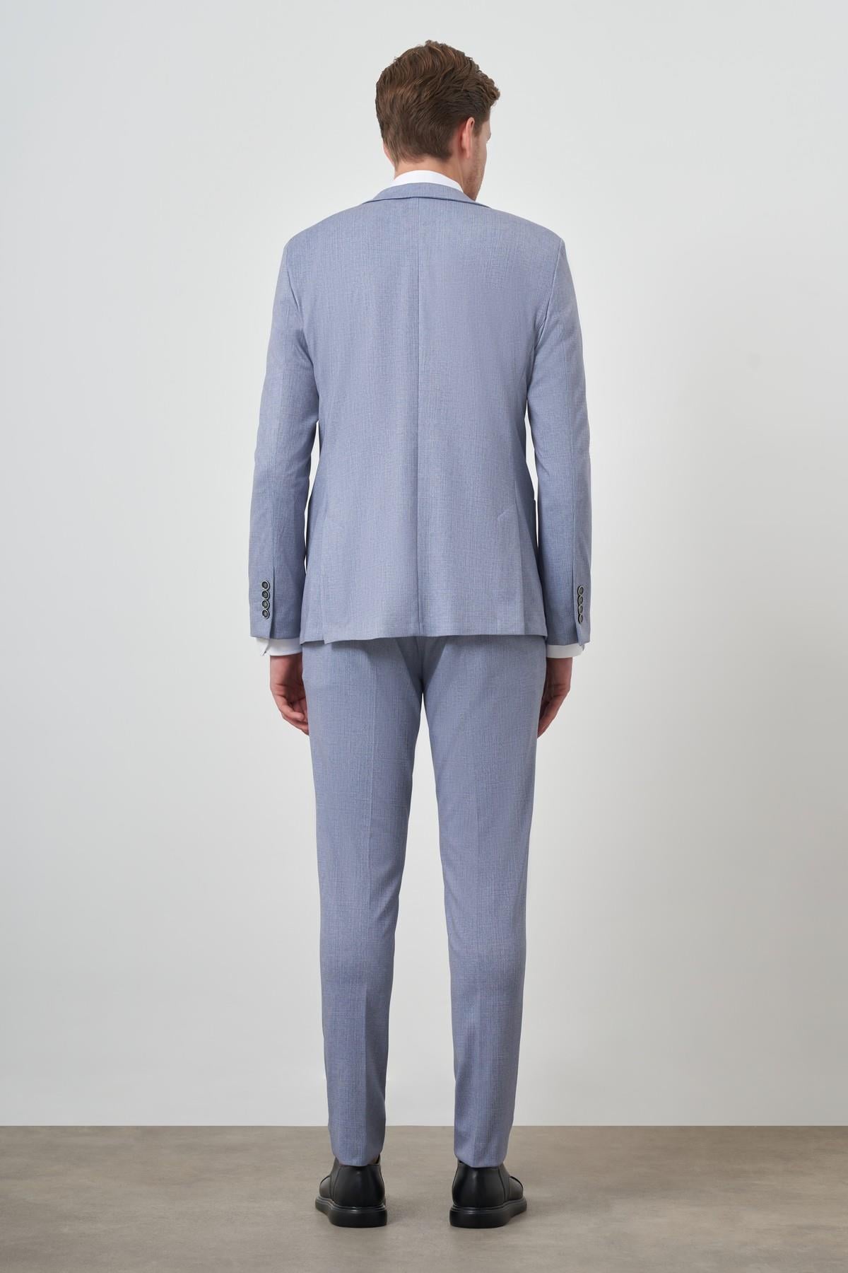 Morven Erkek İndigo Trend Slim Fit Mono Yaka Takım Elbise