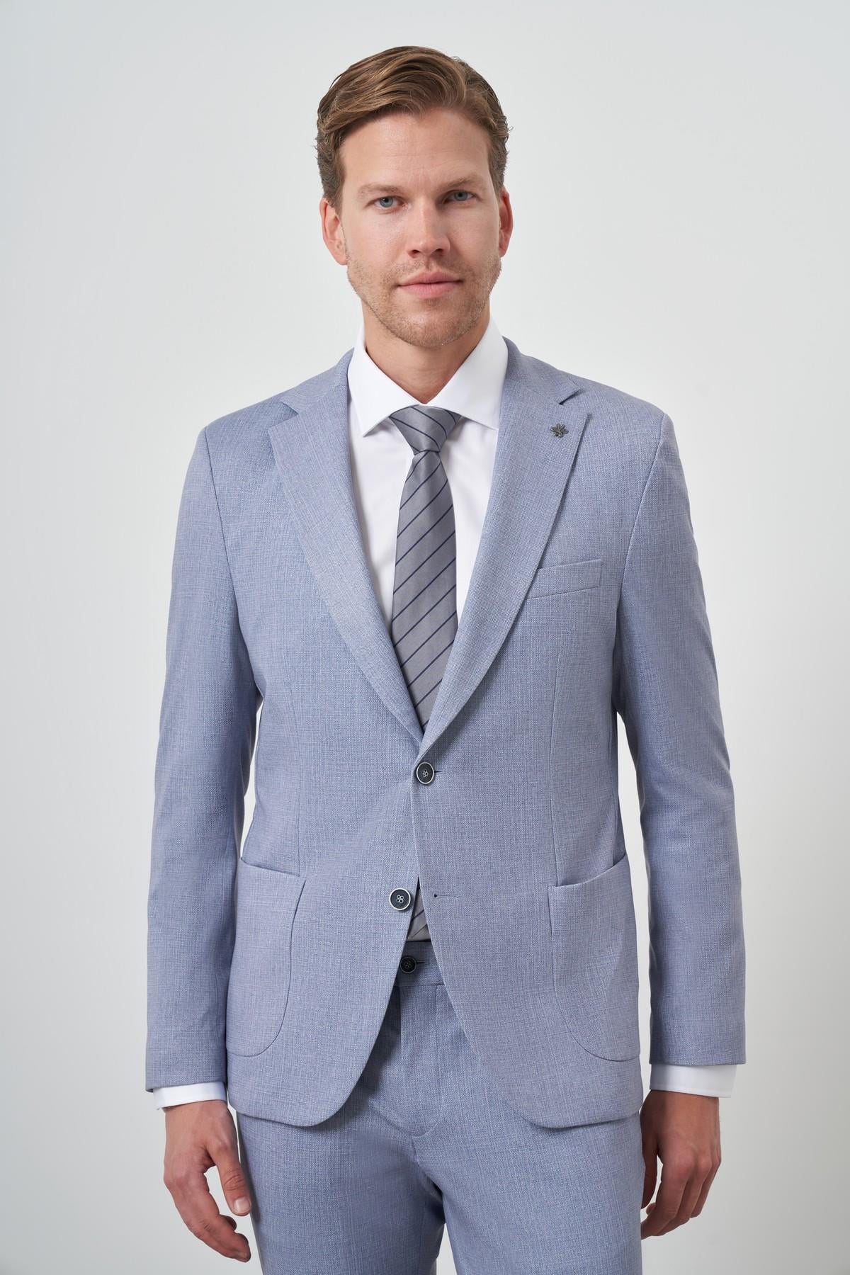 Morven Erkek İndigo Trend Slim Fit Mono Yaka Takım Elbise