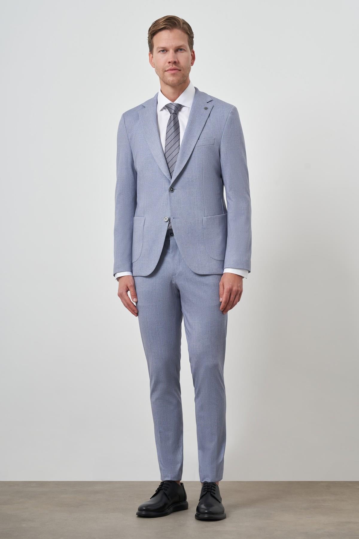Morven Erkek İndigo Trend Slim Fit Mono Yaka Takım Elbise