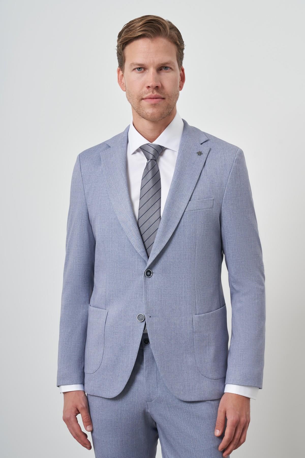 Morven Erkek İndigo Trend Slim Fit Mono Yaka Takım Elbise