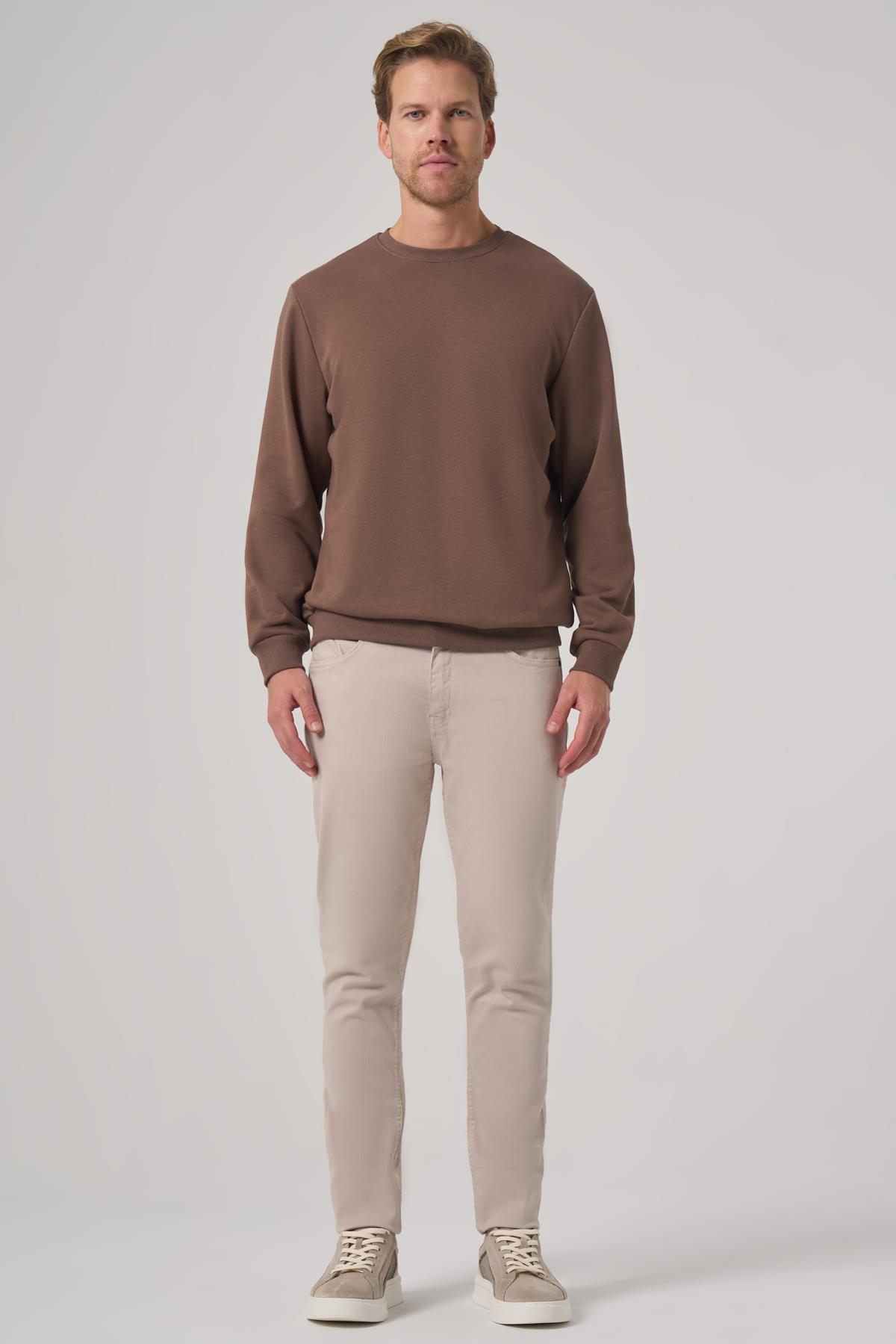 Morven Erkek KAHVE Basic Bisiklet Yaka Sweatshirt