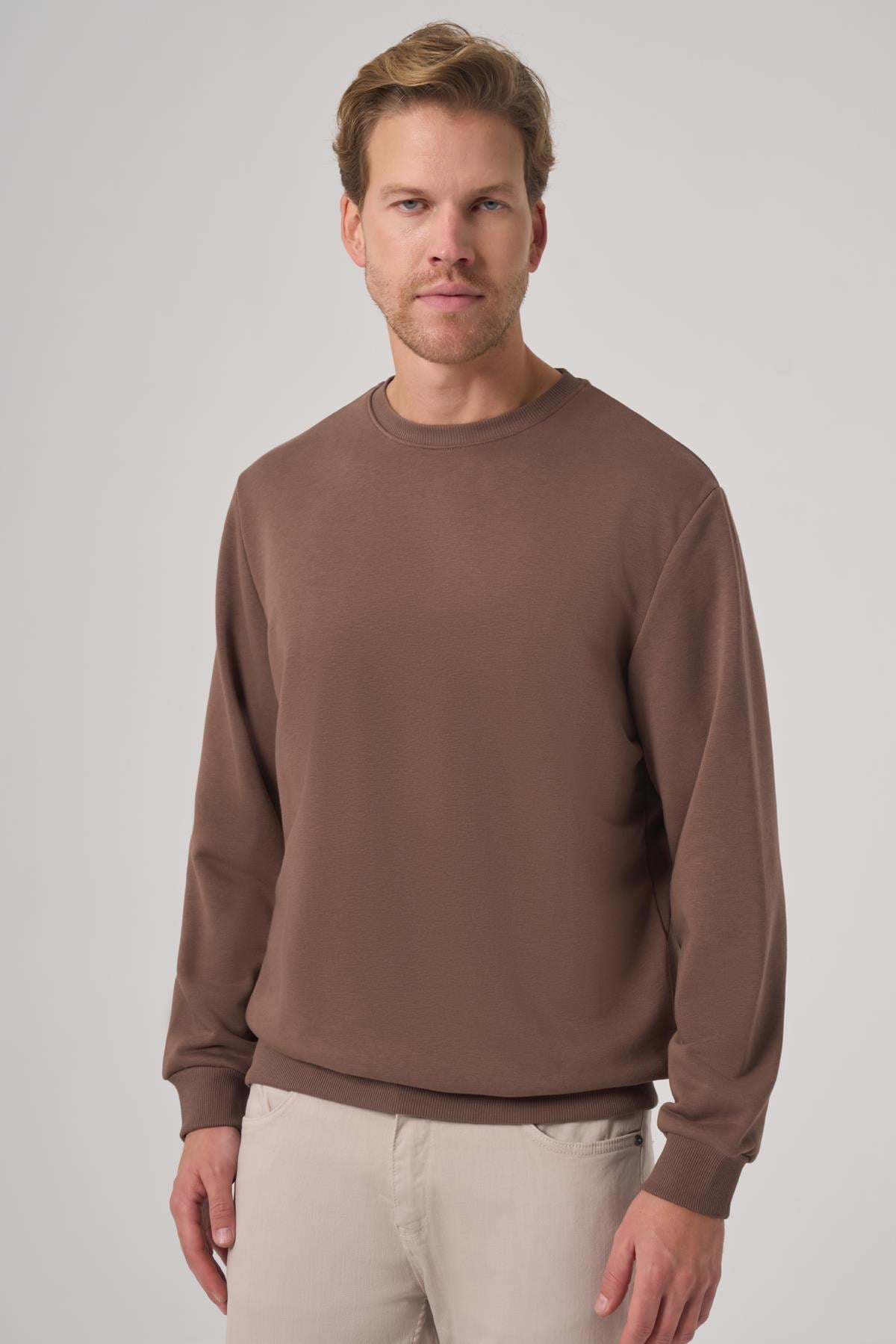 Morven Erkek KAHVE Basic Bisiklet Yaka Sweatshirt