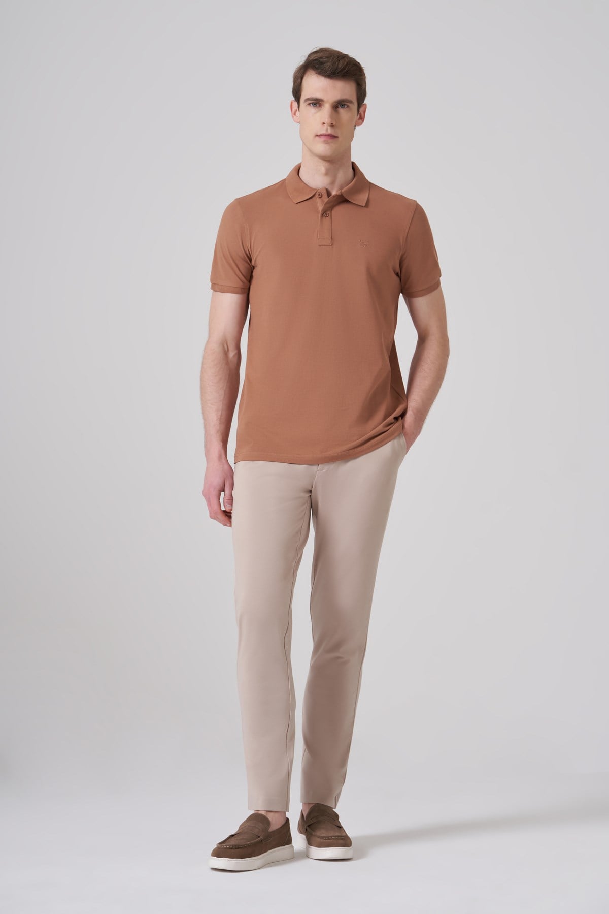 Morven Erkek KAHVE Basic Polo Yaka Dynamic Fit T-Shirt