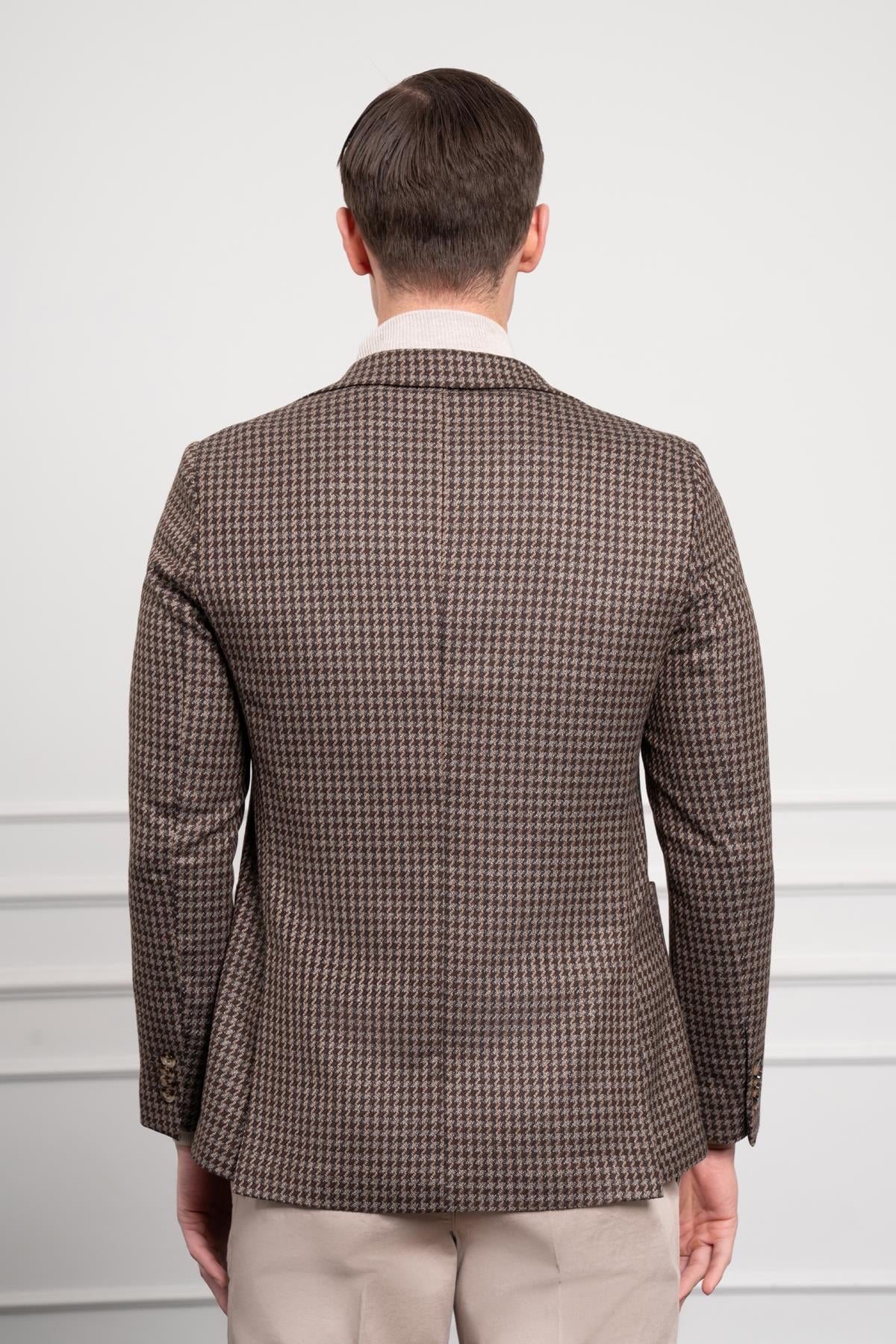 Morven Erkek KAHVE Dokuma Slim Fit Dar Kesim Mono Yaka Ceket
