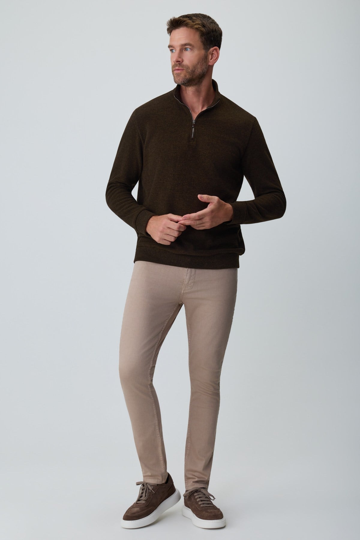 Morven Erkek KAHVE Fermuarlı Bato Yaka Dynamic Fit Sweatshirt