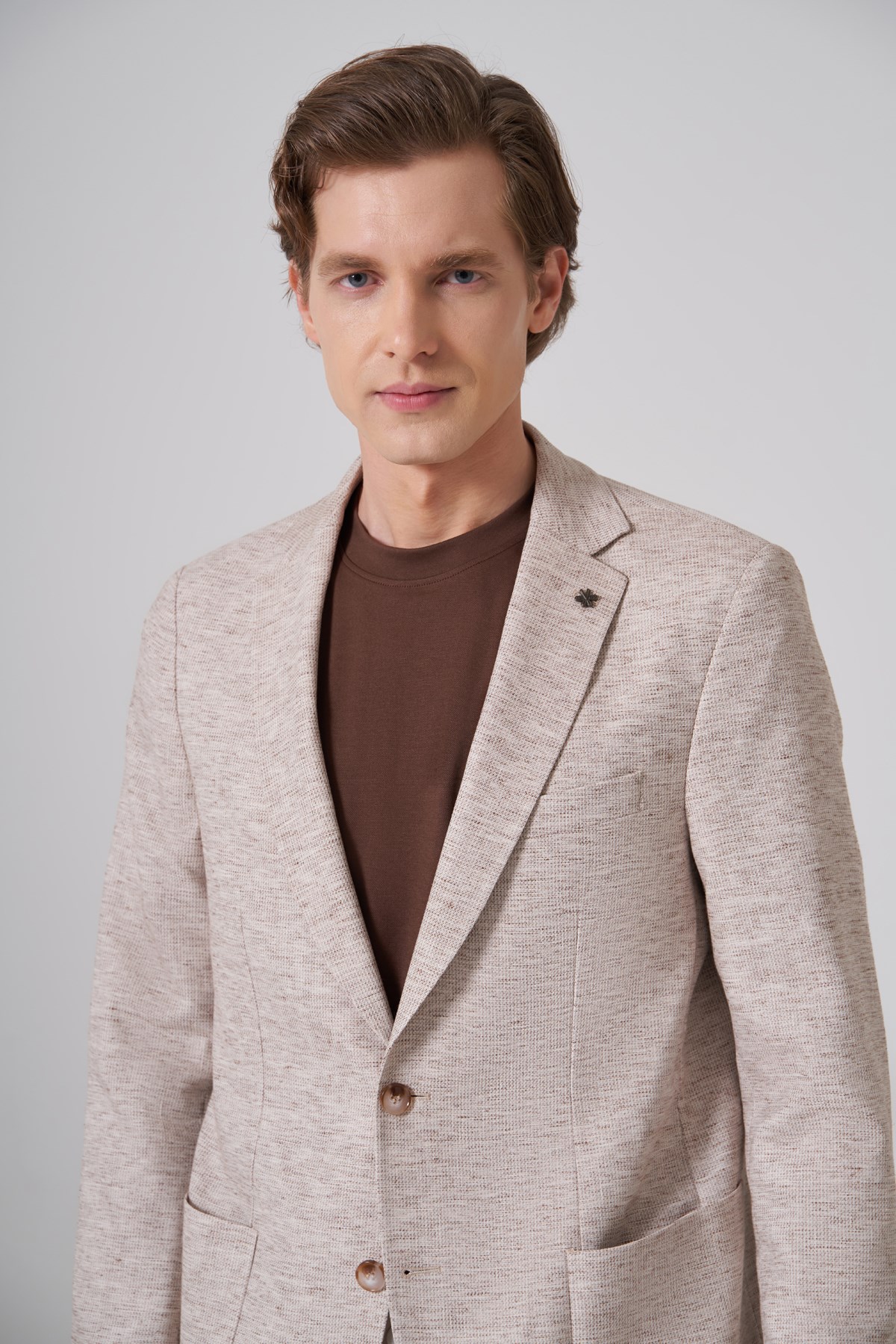 Morven Erkek KAHVE Keten Trend Desenli Slim Fit Mono Yaka Ceket