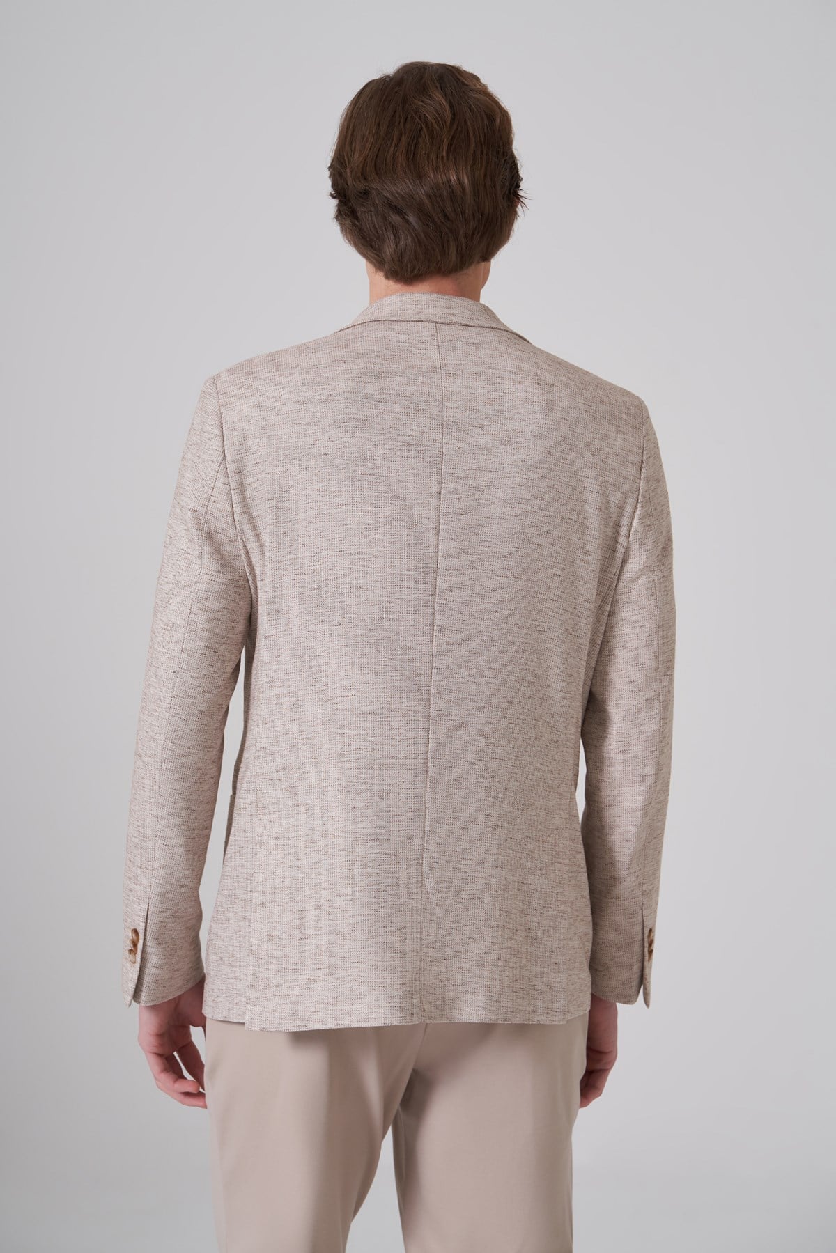 Morven Erkek KAHVE Keten Trend Desenli Slim Fit Mono Yaka Ceket