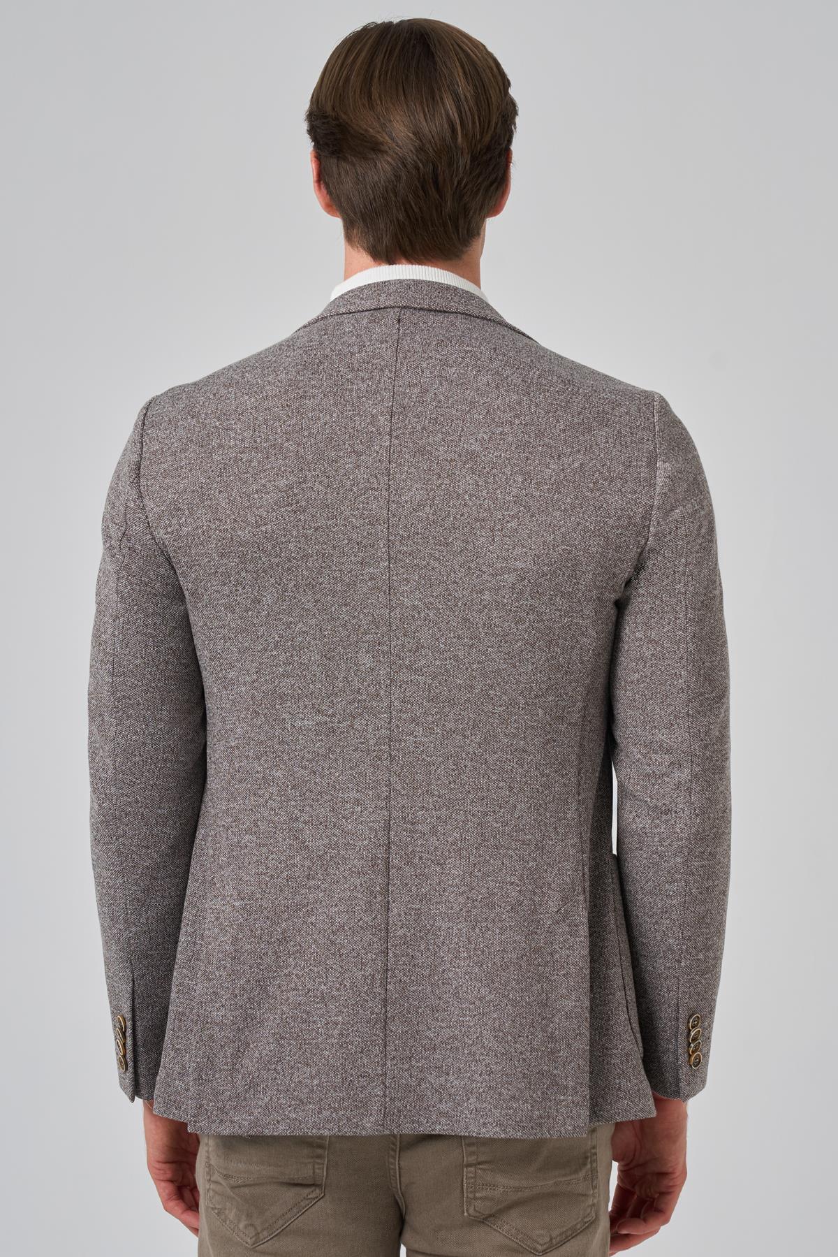 Morven Erkek KAHVE Örme Trend Desenli Slim Fit Mono Yaka Ceket