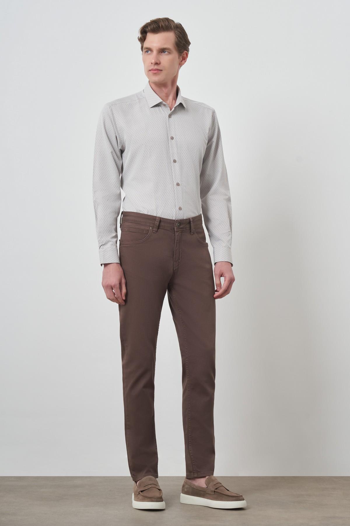 Morven Erkek KAHVE Pamuk 5 Cep Slim Fit Jean Kot Pantolon