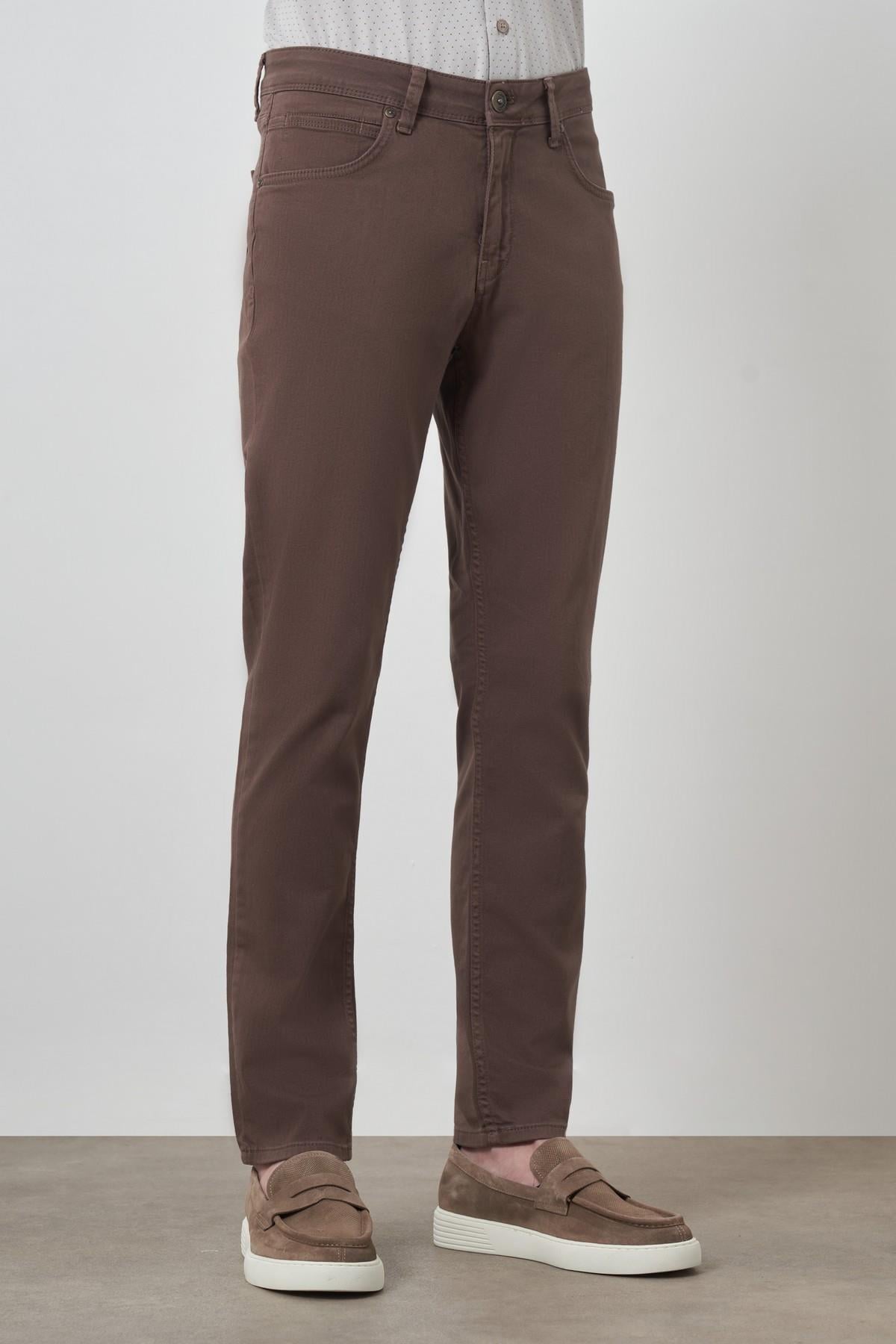 Morven Erkek KAHVE Pamuk 5 Cep Slim Fit Jean Kot Pantolon