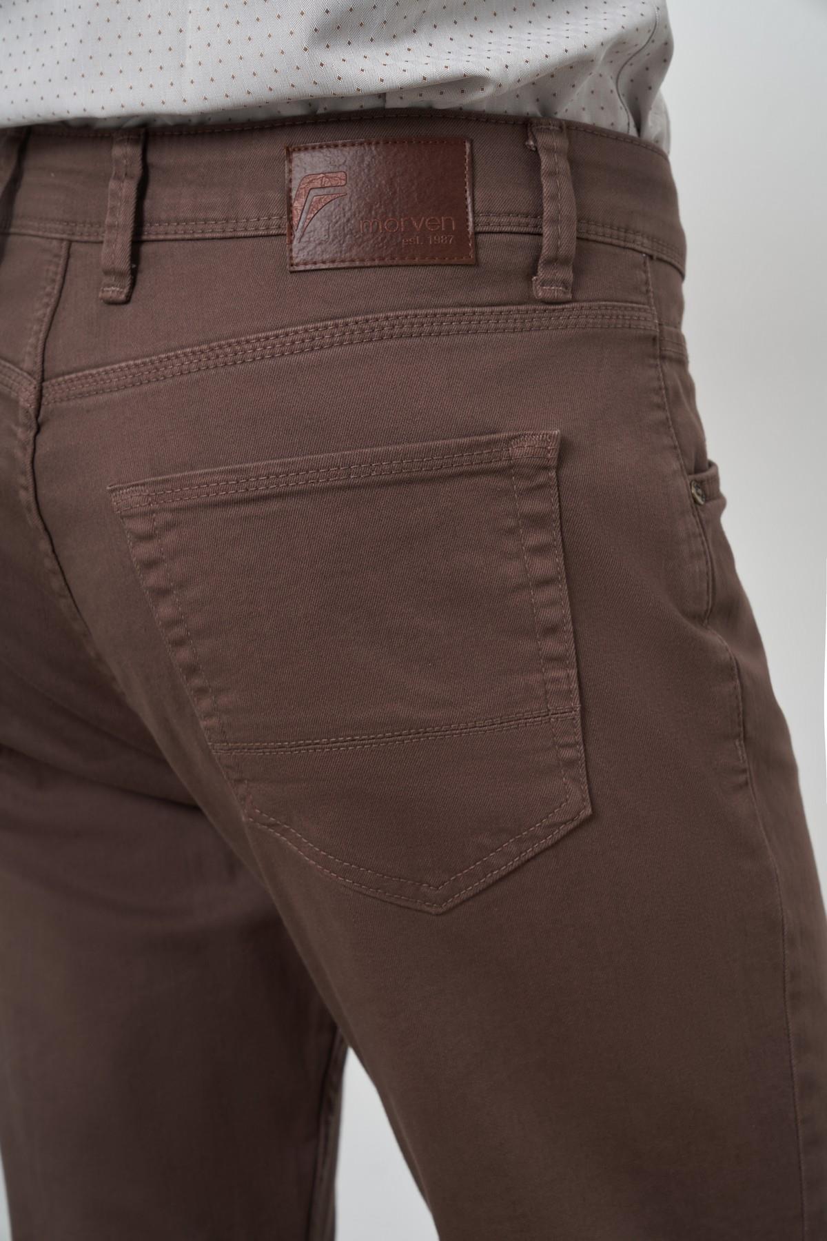 Morven Erkek KAHVE Pamuk 5 Cep Slim Fit Jean Kot Pantolon