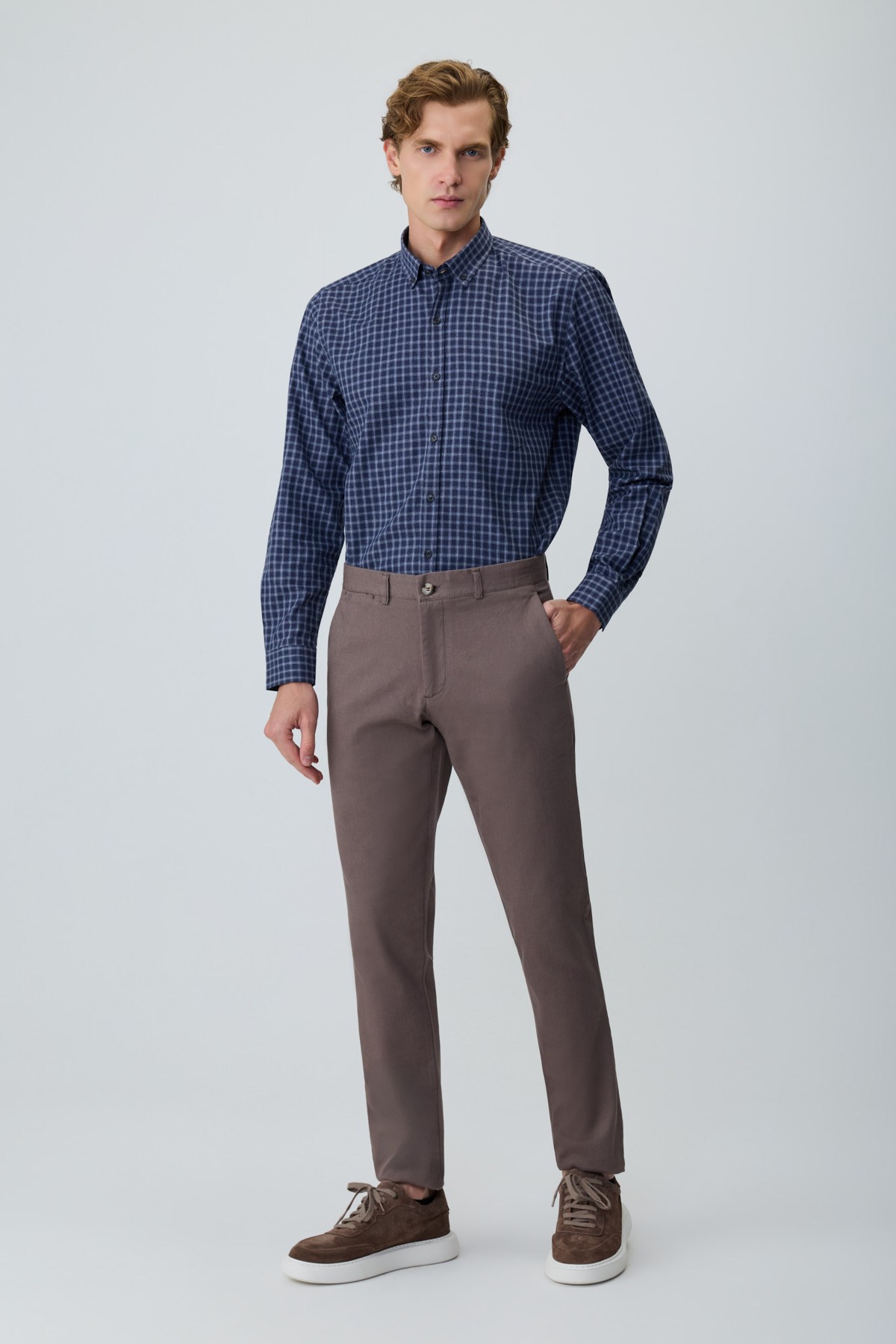 Morven Erkek KAHVE Pamuk Trend Desenli Slim Fit Chino Pantolon