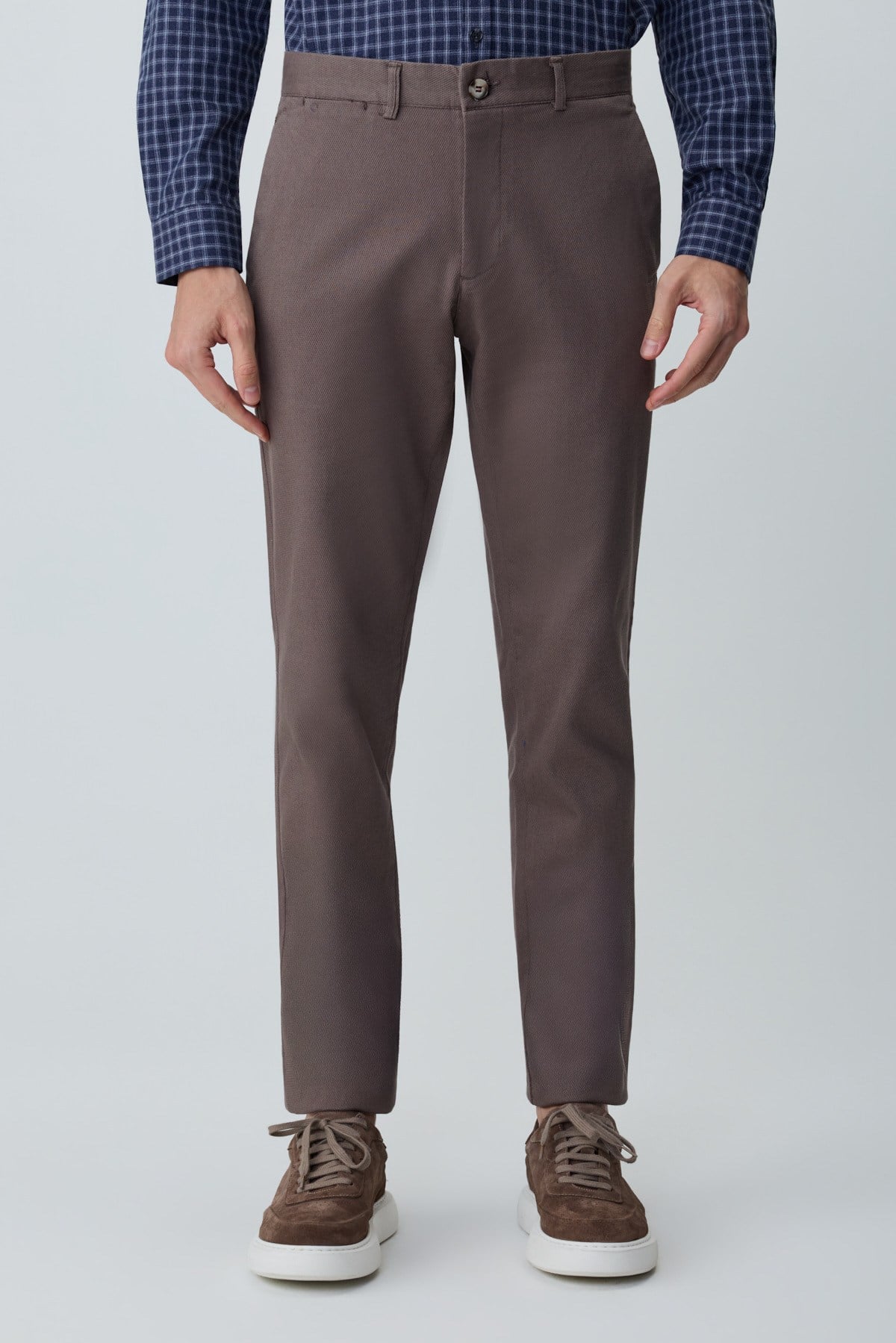 Morven Erkek KAHVE Pamuk Trend Desenli Slim Fit Chino Pantolon
