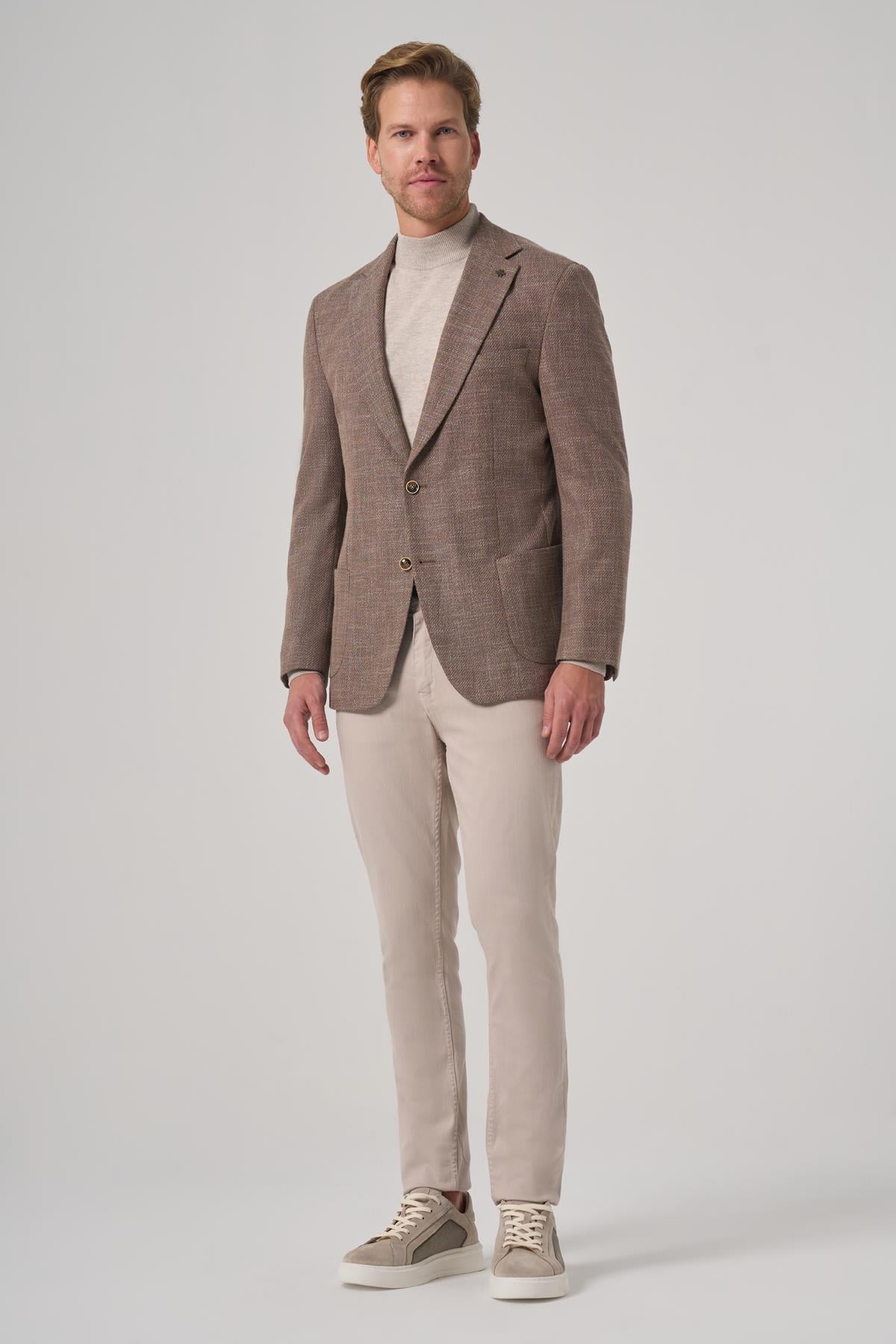 Morven Erkek KAHVE Poliviskon Trend Desenli Dynamic Fit Mono Yaka Ceket