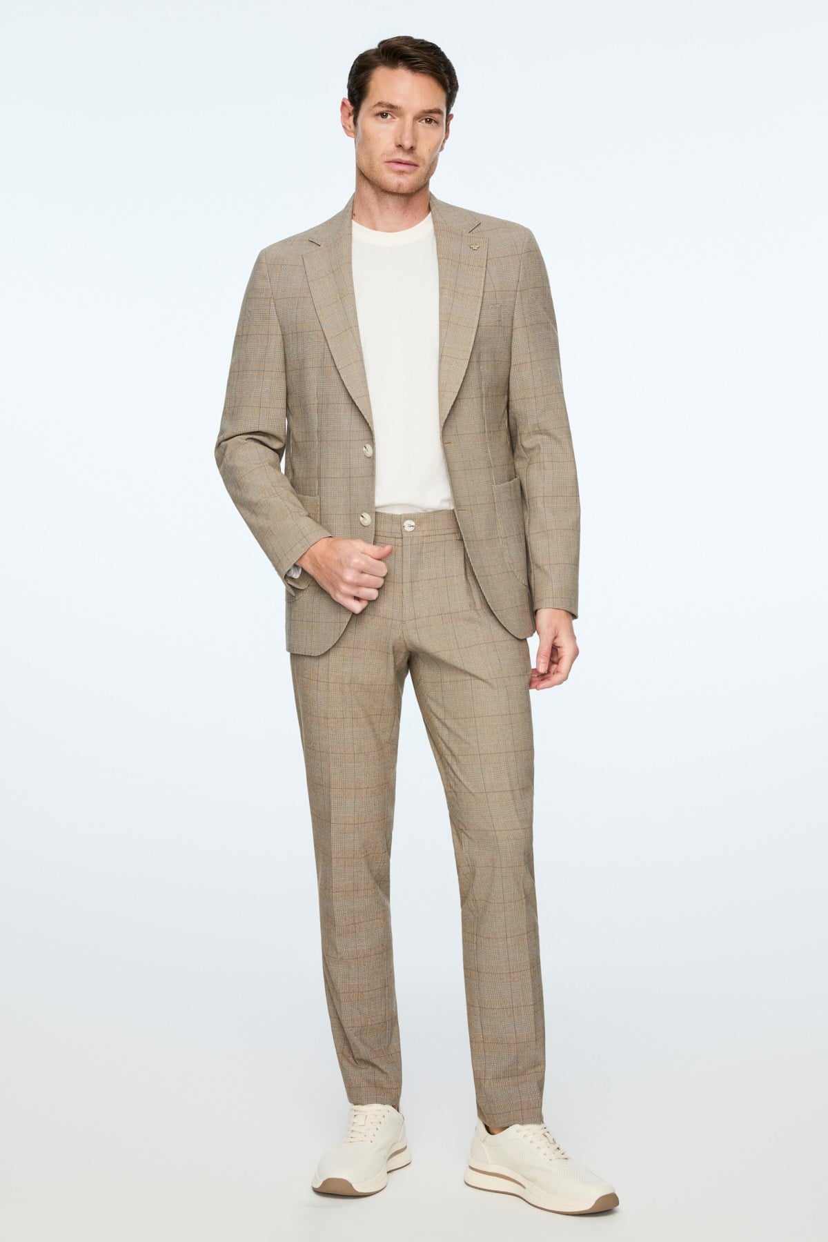 Morven Erkek KAHVE Poliviskon Trend Ekoseli Slim Fit Mono Yaka Ceket
