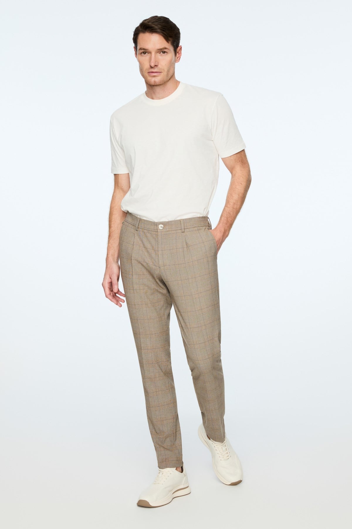 Morven Erkek KAHVE Poliviskon Trend Ekoseli Slim Fit Pantolon