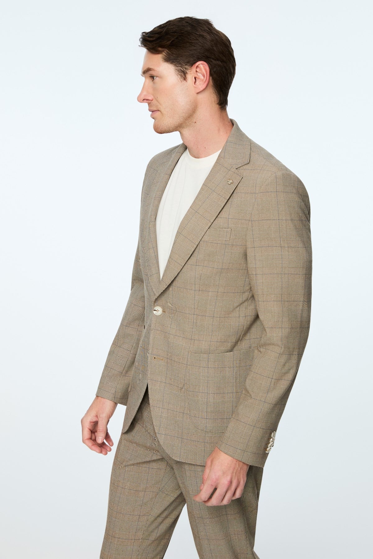 Morven Erkek KAHVE Poliviskon Trend Ekoseli Slim Fit Mono Yaka Ceket