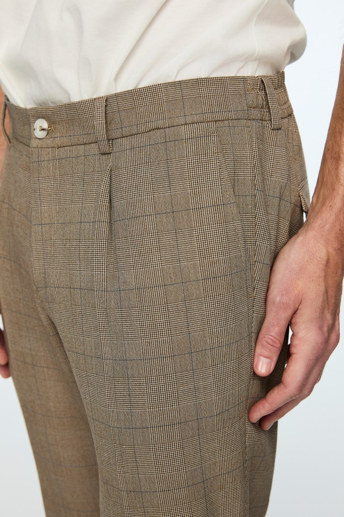 Morven Erkek KAHVE Poliviskon Trend Ekoseli Slim Fit Pantolon