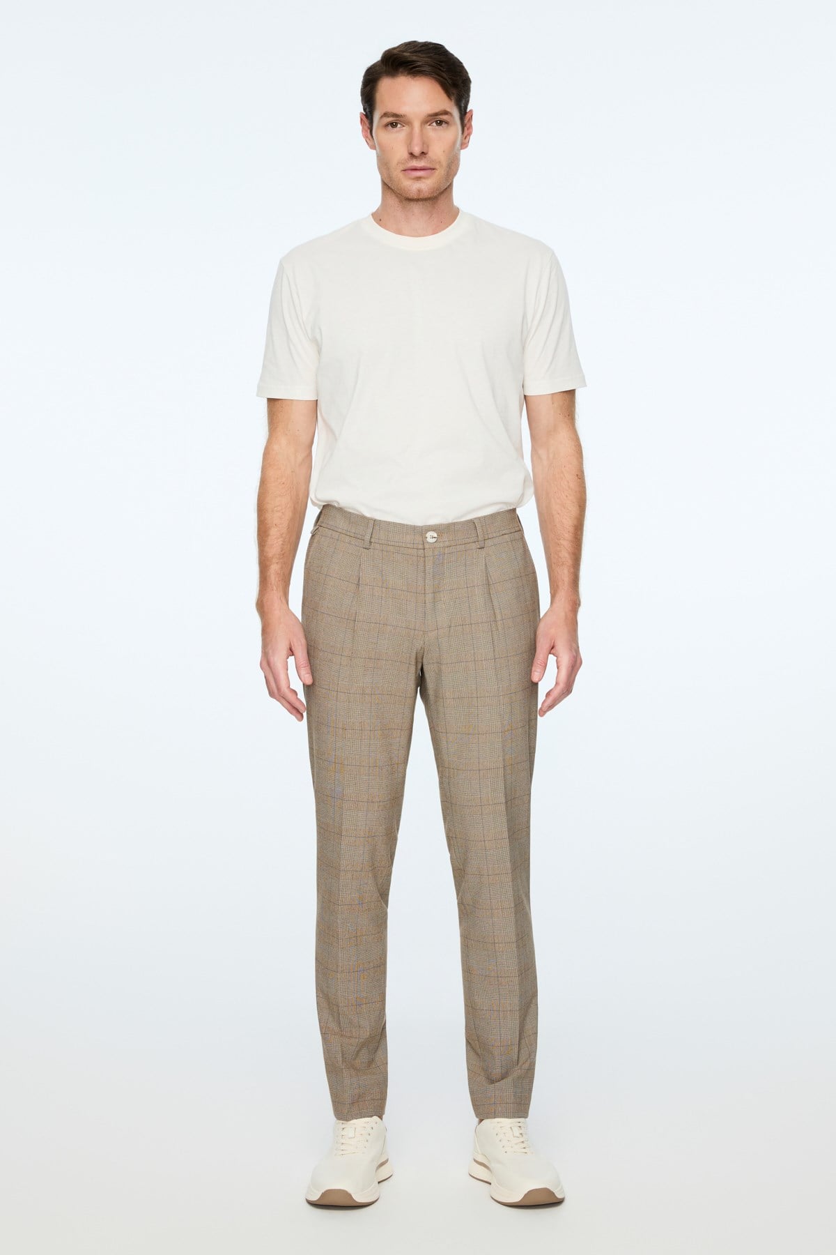 Morven Erkek KAHVE Poliviskon Trend Ekoseli Slim Fit Pantolon