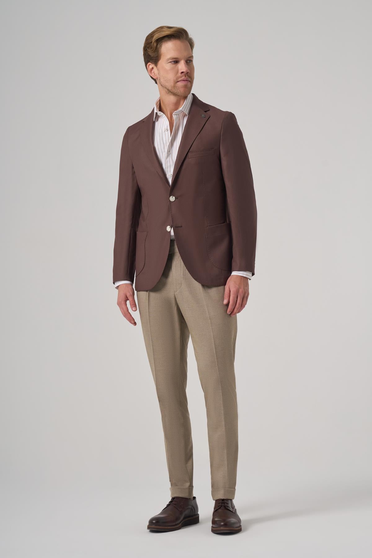 Morven Erkek KAHVE Slim Fit Mono Yaka Ceket