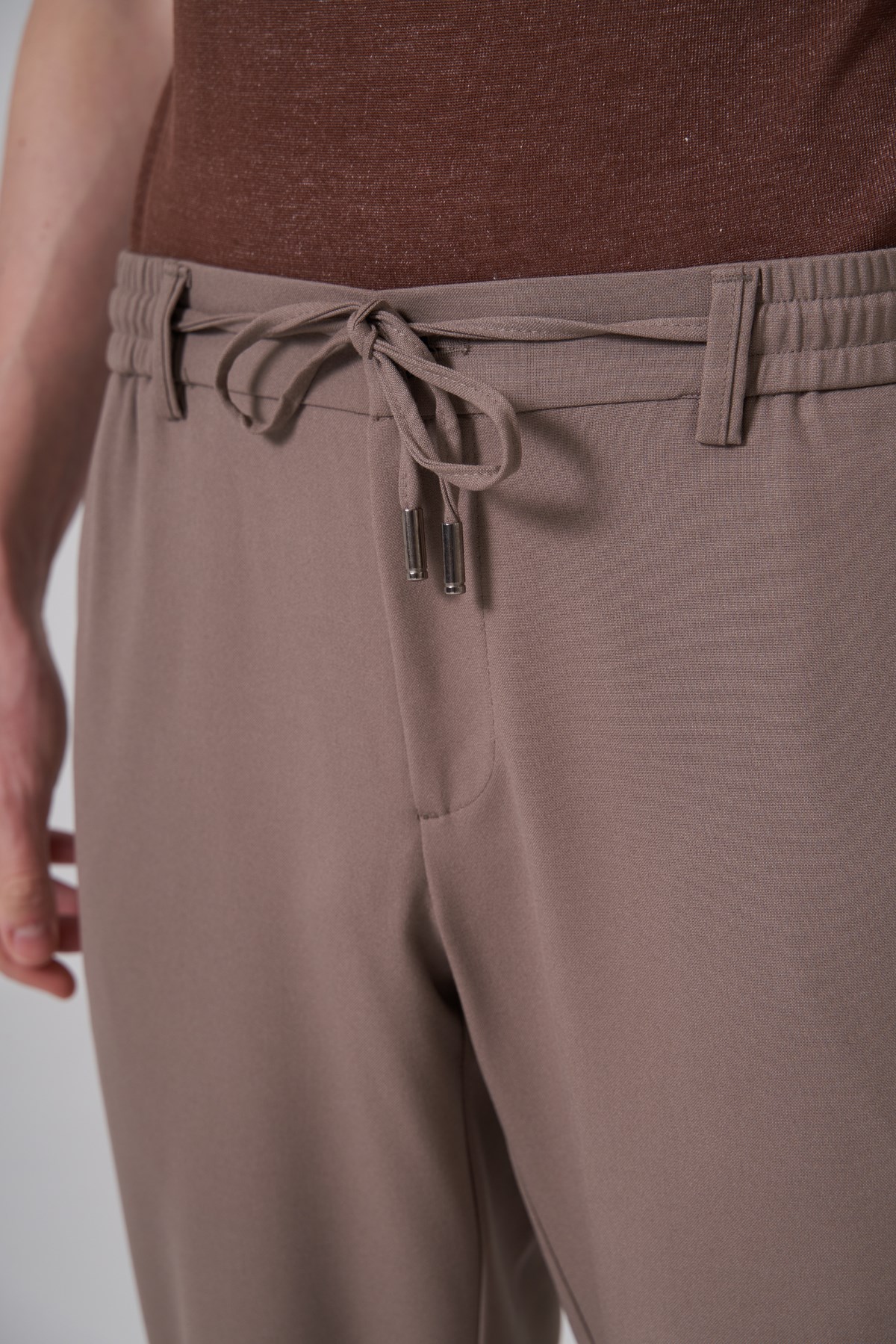 Morven Erkek KAHVE Trend Düz Slim Fit Lastikli İpli Pantolon