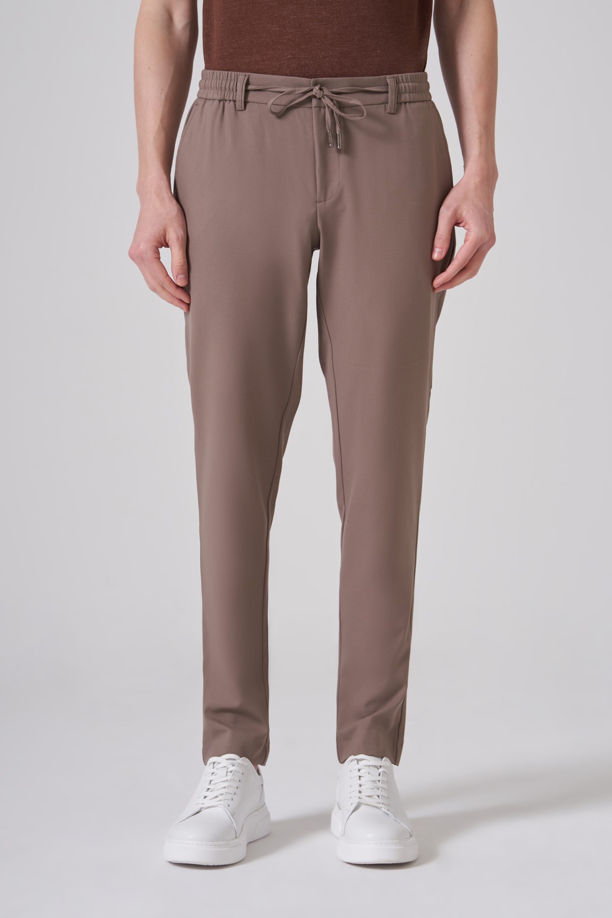 Morven Erkek KAHVE Trend Düz Slim Fit Lastikli İpli Pantolon