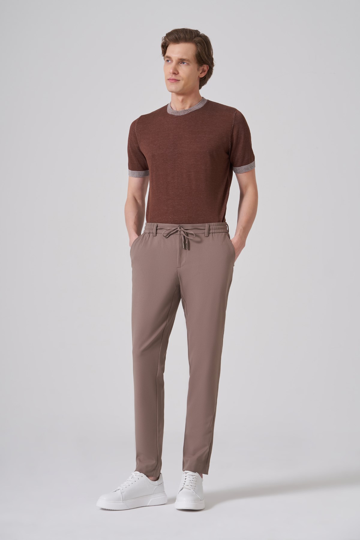 Morven Erkek KAHVE Trend Düz Slim Fit Lastikli İpli Pantolon