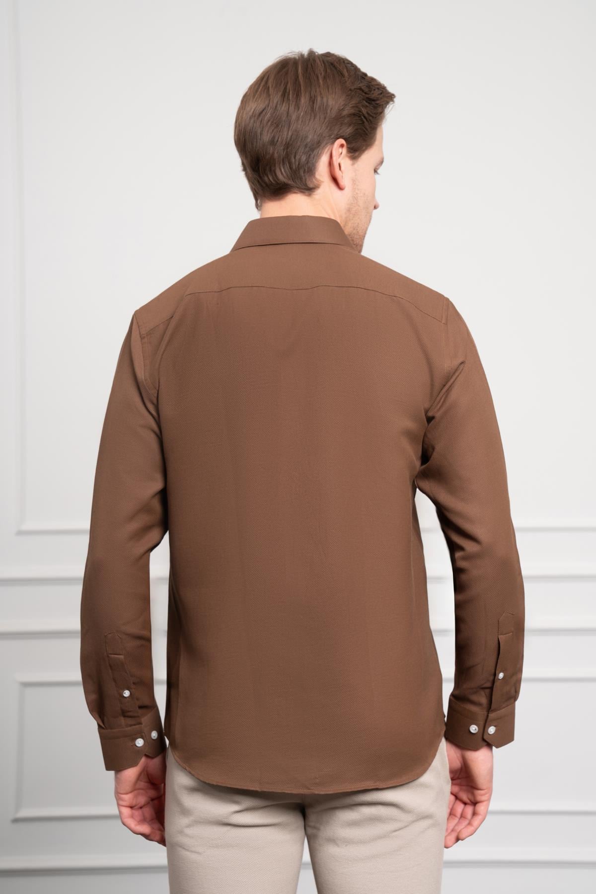 Morven Erkek KAHVE Trend İtalyan Yaka  Slim Fit Dar Kesim Gömlek