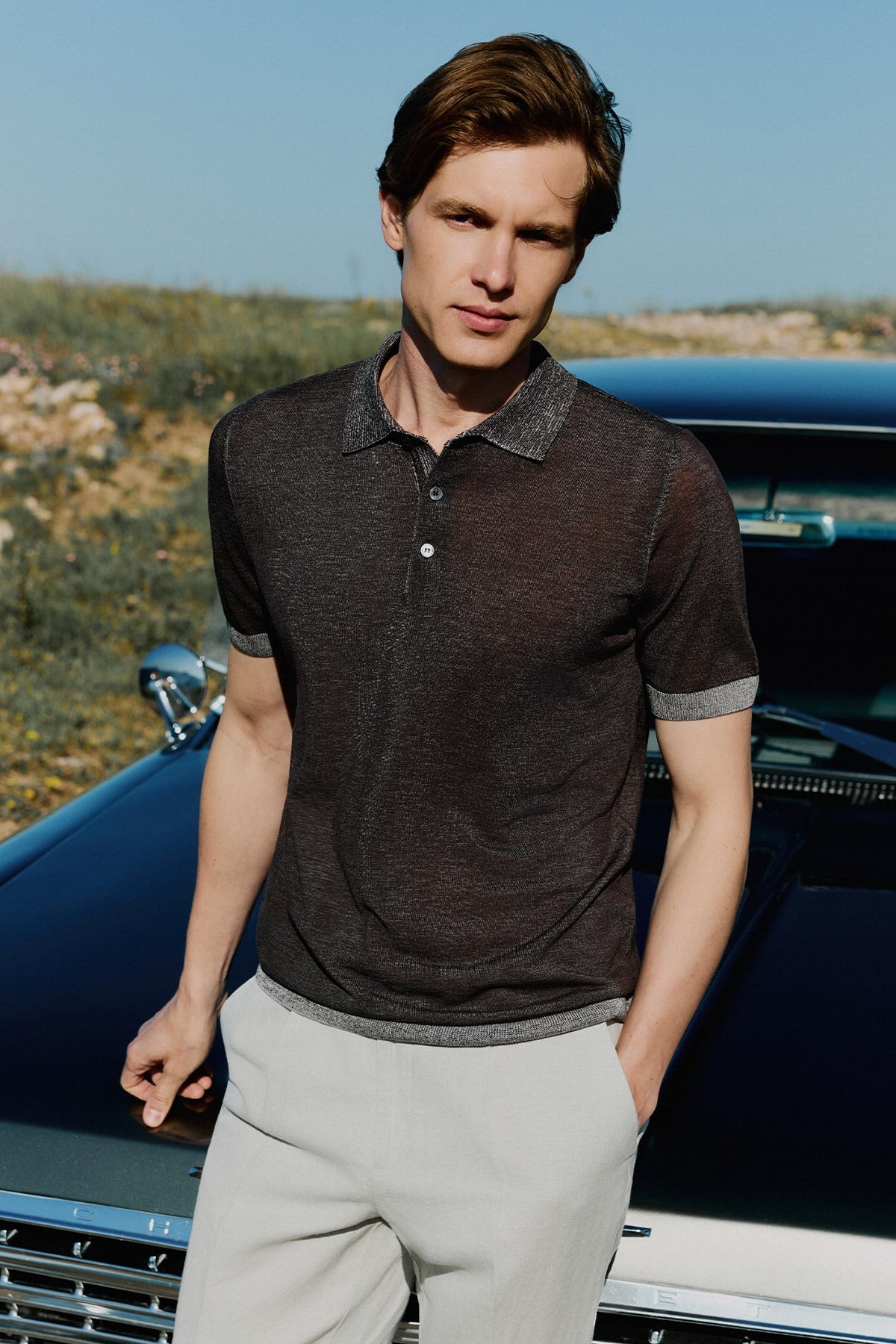 Morven Erkek KAHVE Trend Polo Yaka Tencel Triko T-Shirt