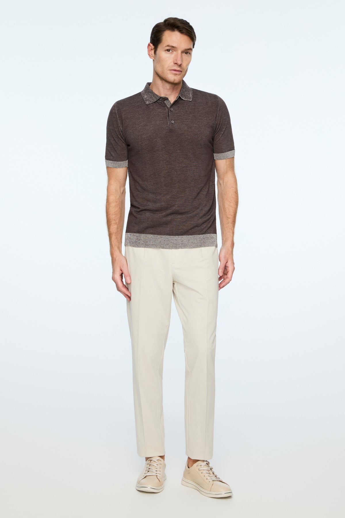 Morven Erkek KAHVE Trend Polo Yaka Tencel Triko T-Shirt