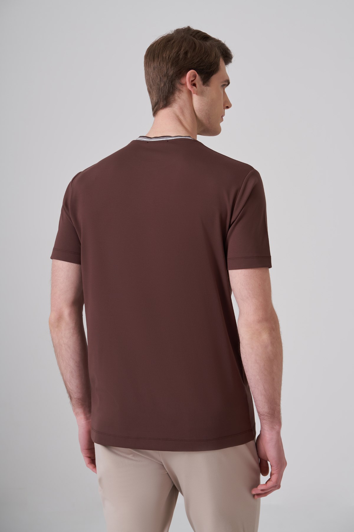 Morven Erkek KAHVE Trend Rayon Bisiklet Yaka Dinamik Fit Tshirt