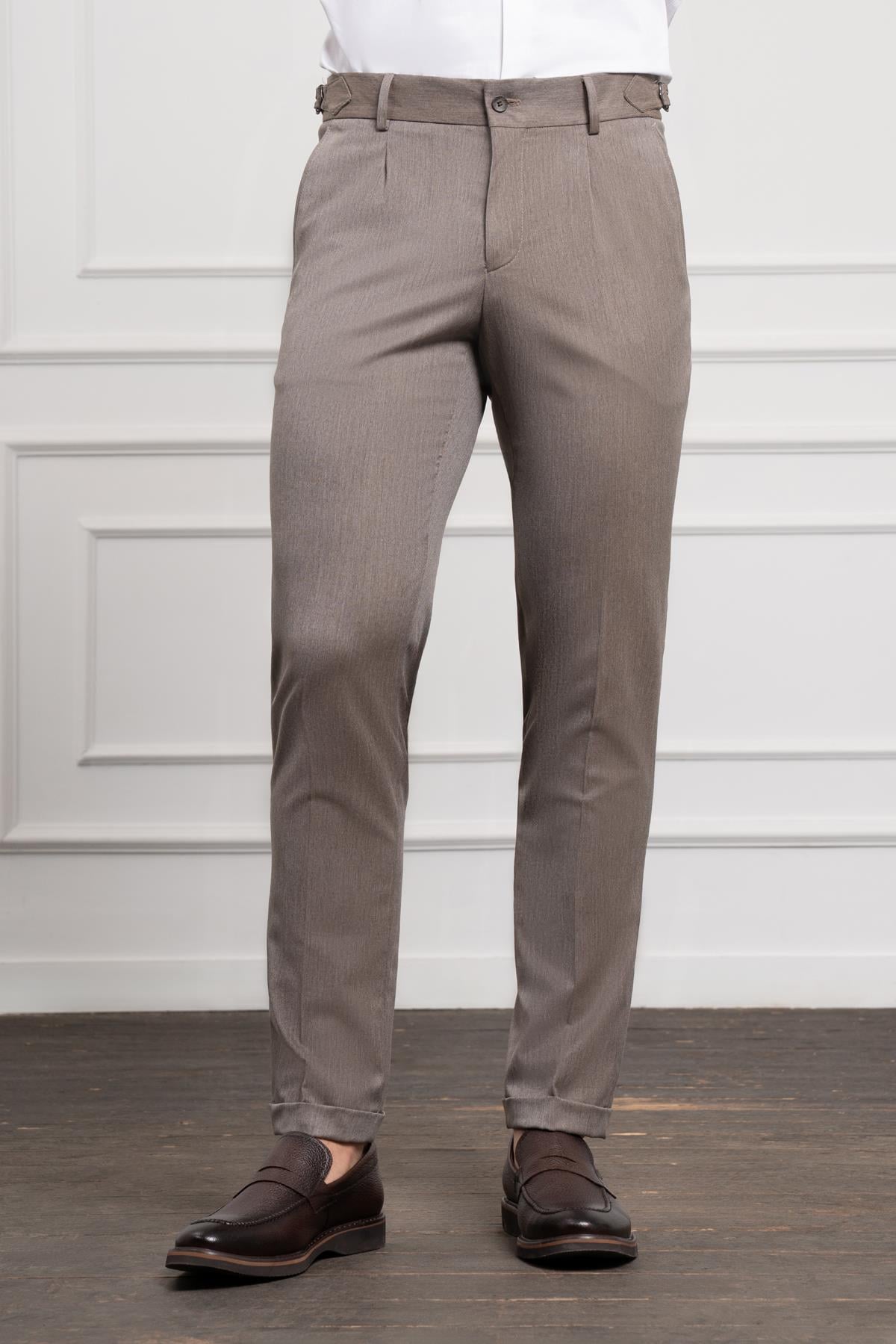 Morven Erkek KAHVE Trend Slim Fit Dar Kesim Pileli Pantolon
