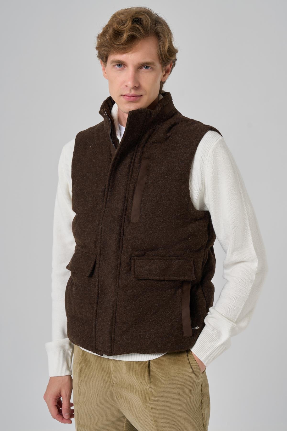 Morven Erkek KAHVE Trend Yünlü Dinamik Fit Şişme Yelek