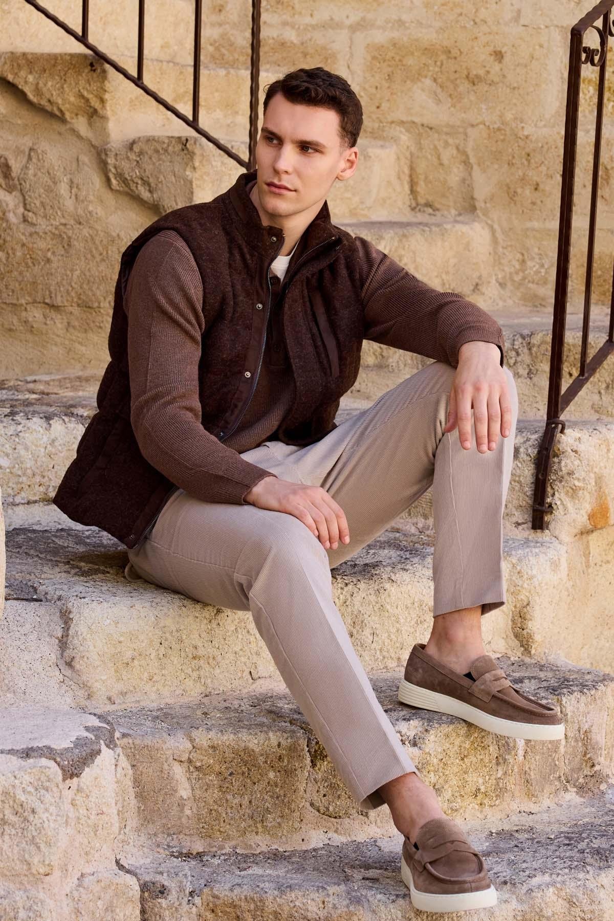 Morven Erkek KAHVE Trend Yünlü Dinamik Fit Şişme Yelek