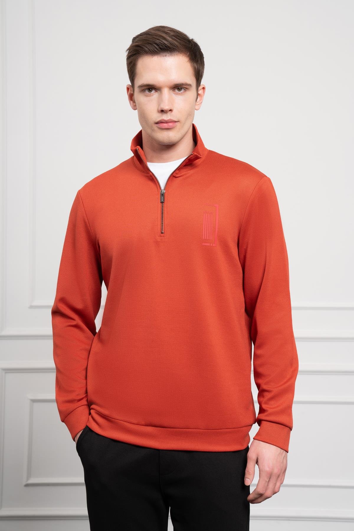 Morven Erkek Kiremit Femuarlı Bato Yaka Dynamic Fit Rahat Kesim Sweatshirt