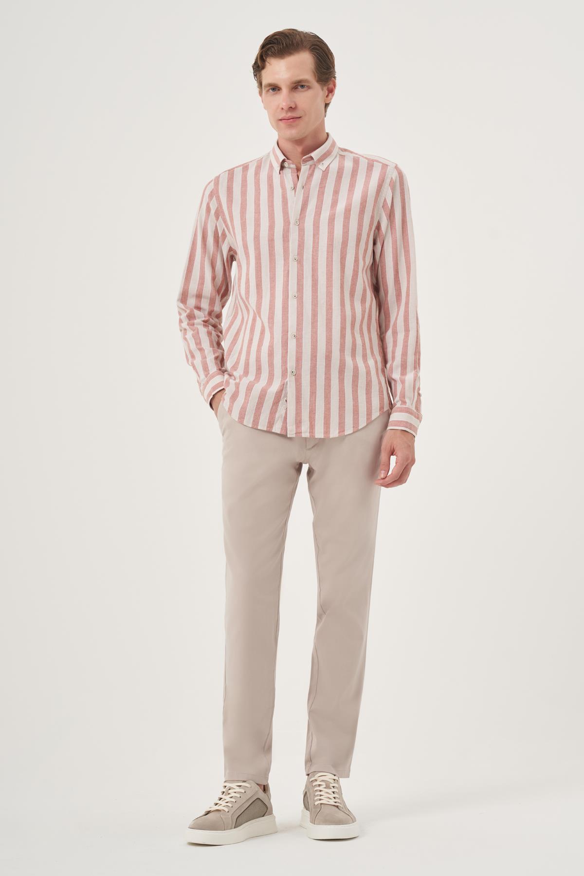 Morven Erkek Kiremit Pamuk Trend Dynamic Fit Düğmeli Yaka Gömlek