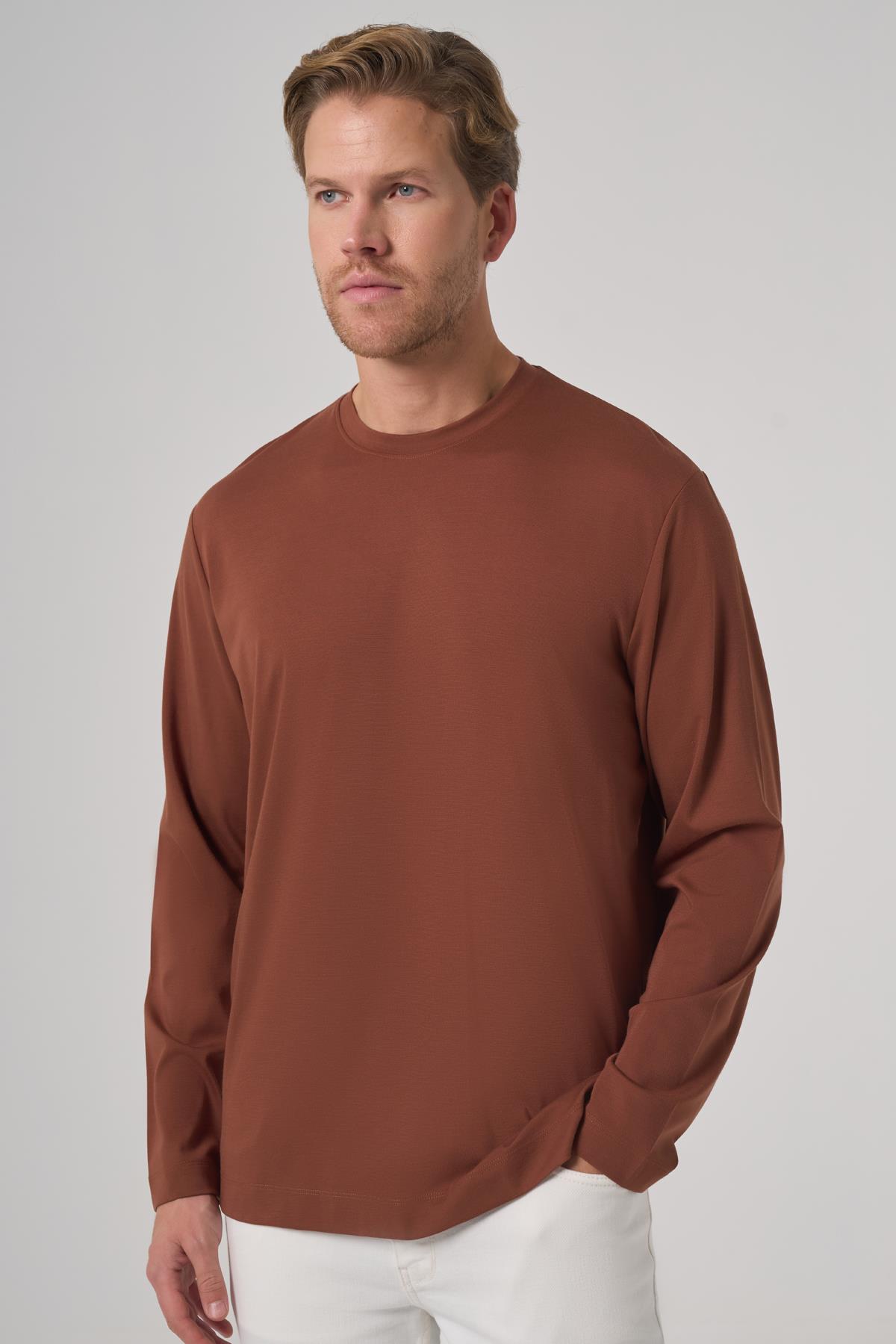 Morven Erkek Kiremit Trend Bisiklet Yaka Rayon Sweatshirt