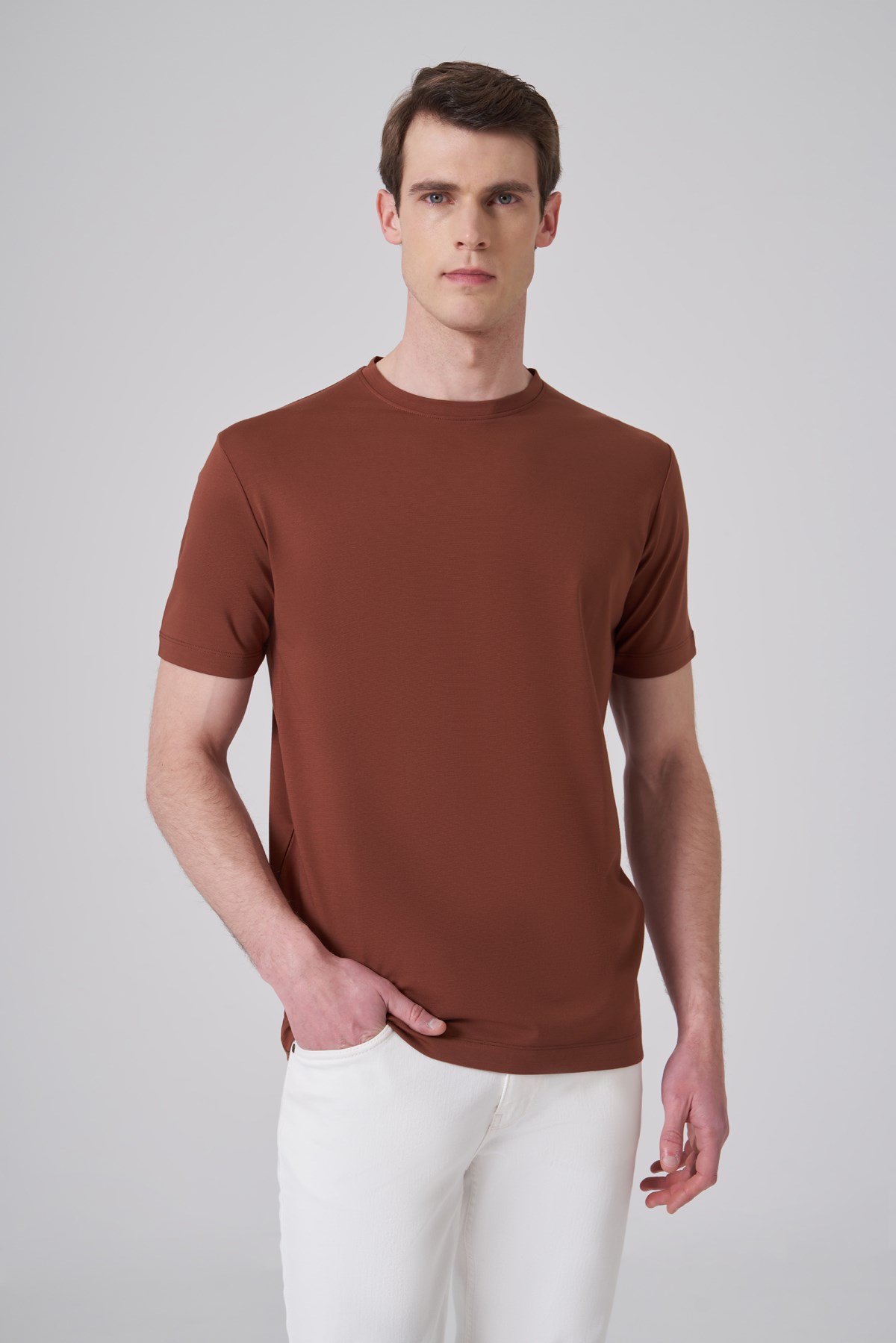 Morven Erkek Kiremit Trend  Bisiklet Yaka Rayon Dinamik Fit Tshirt