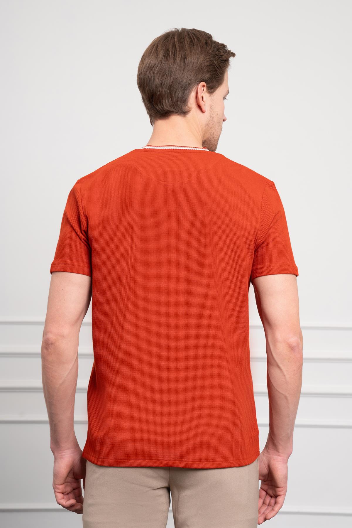 Morven Erkek Kiremit Trend Bisiklet Yaka Dinamik Fit T-Shirt