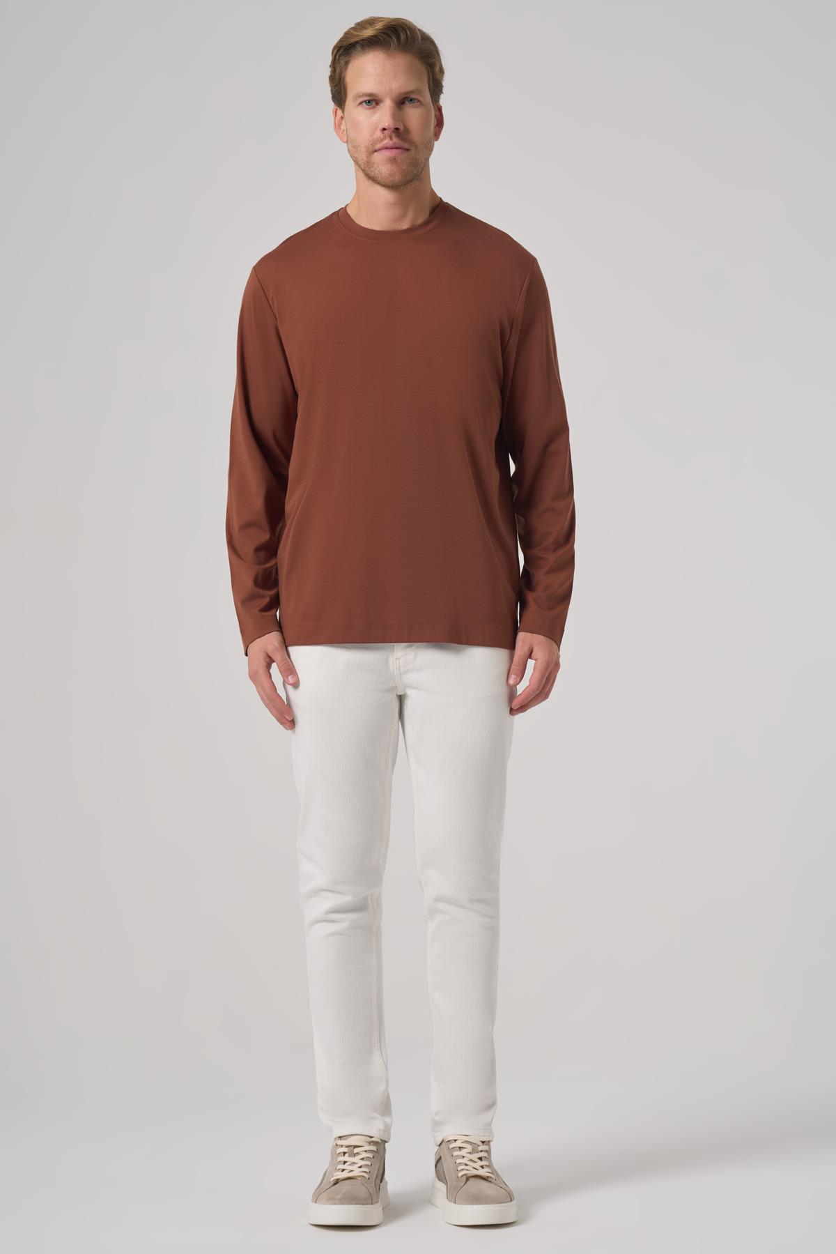 Morven Erkek Kiremit Trend Bisiklet Yaka Rayon Sweatshirt