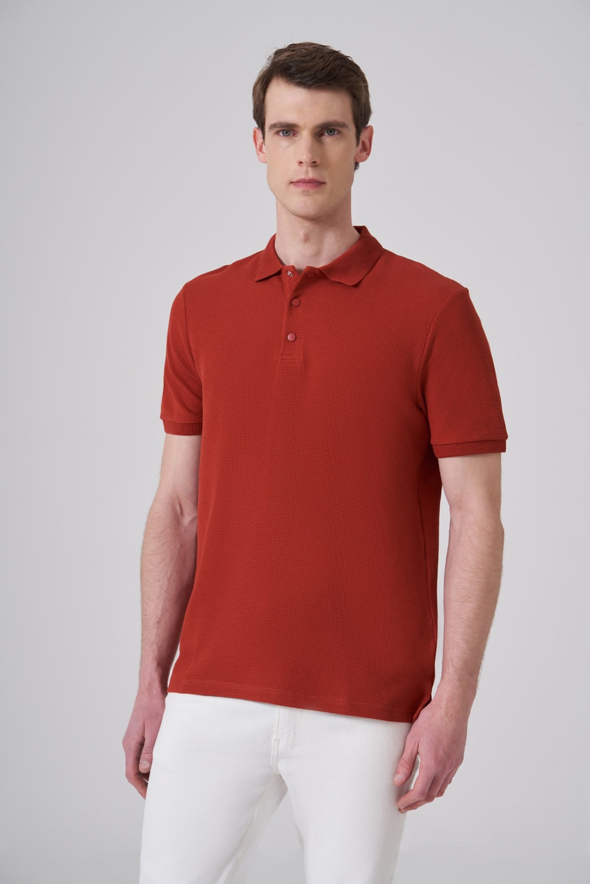 Morven Erkek Kiremit Trend Desenli Polo Yaka T-shirt
