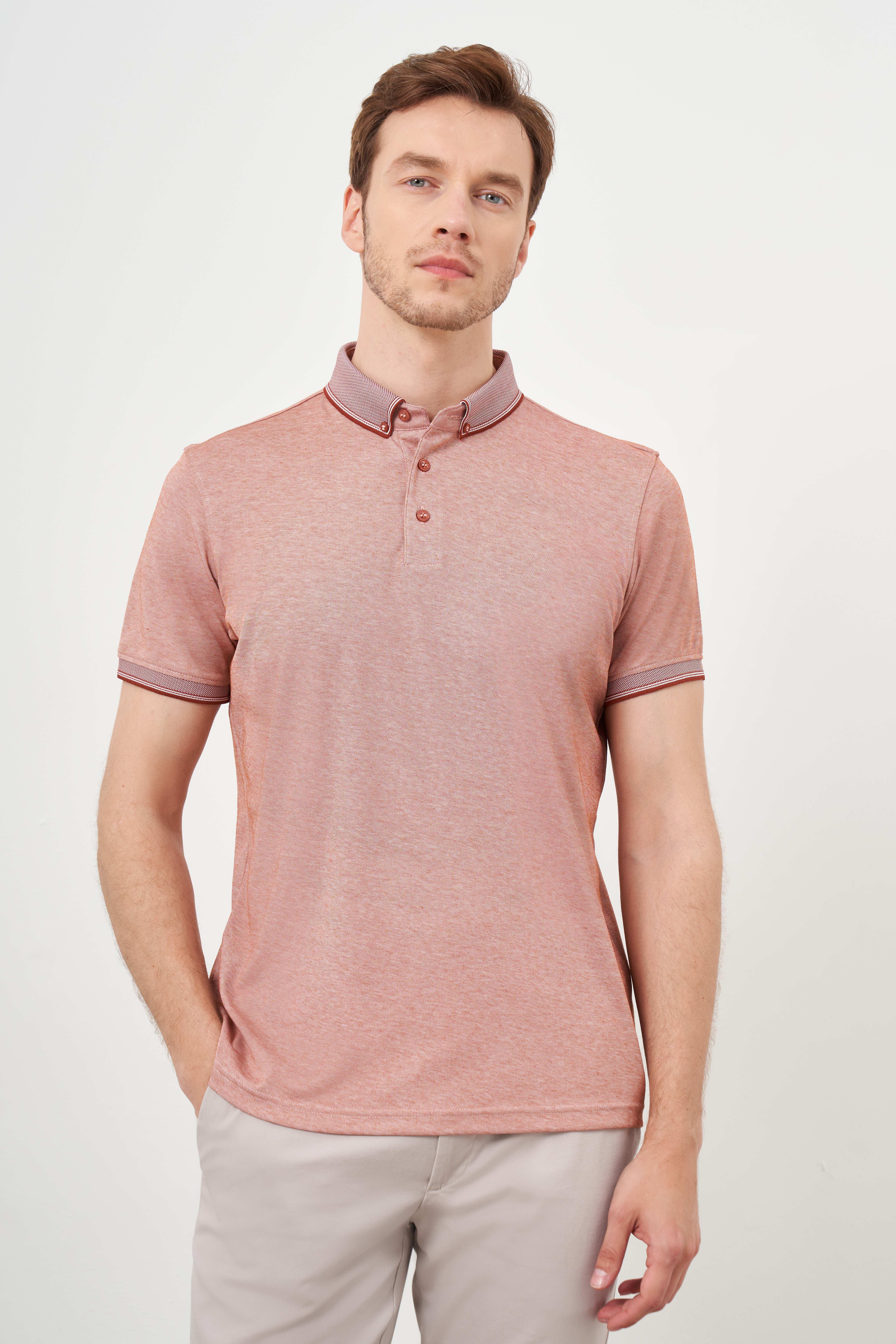 Morven Erkek Kiremit Trend Merserize Düz Düğmeli Yaka Dynamic Fit T-Shirt
