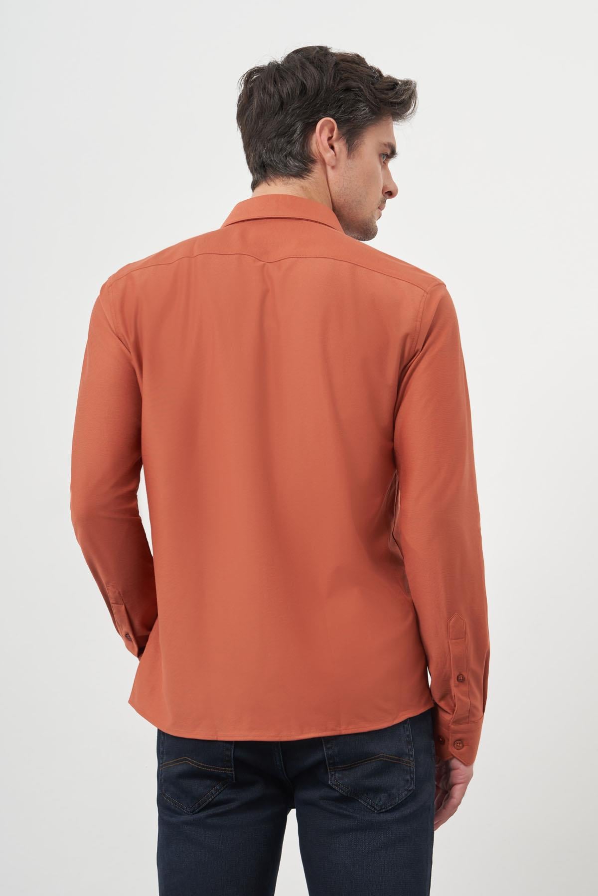 Morven Erkek Kiremit Trend Slim Fit İtalyan Yaka Relaxible Gömlek